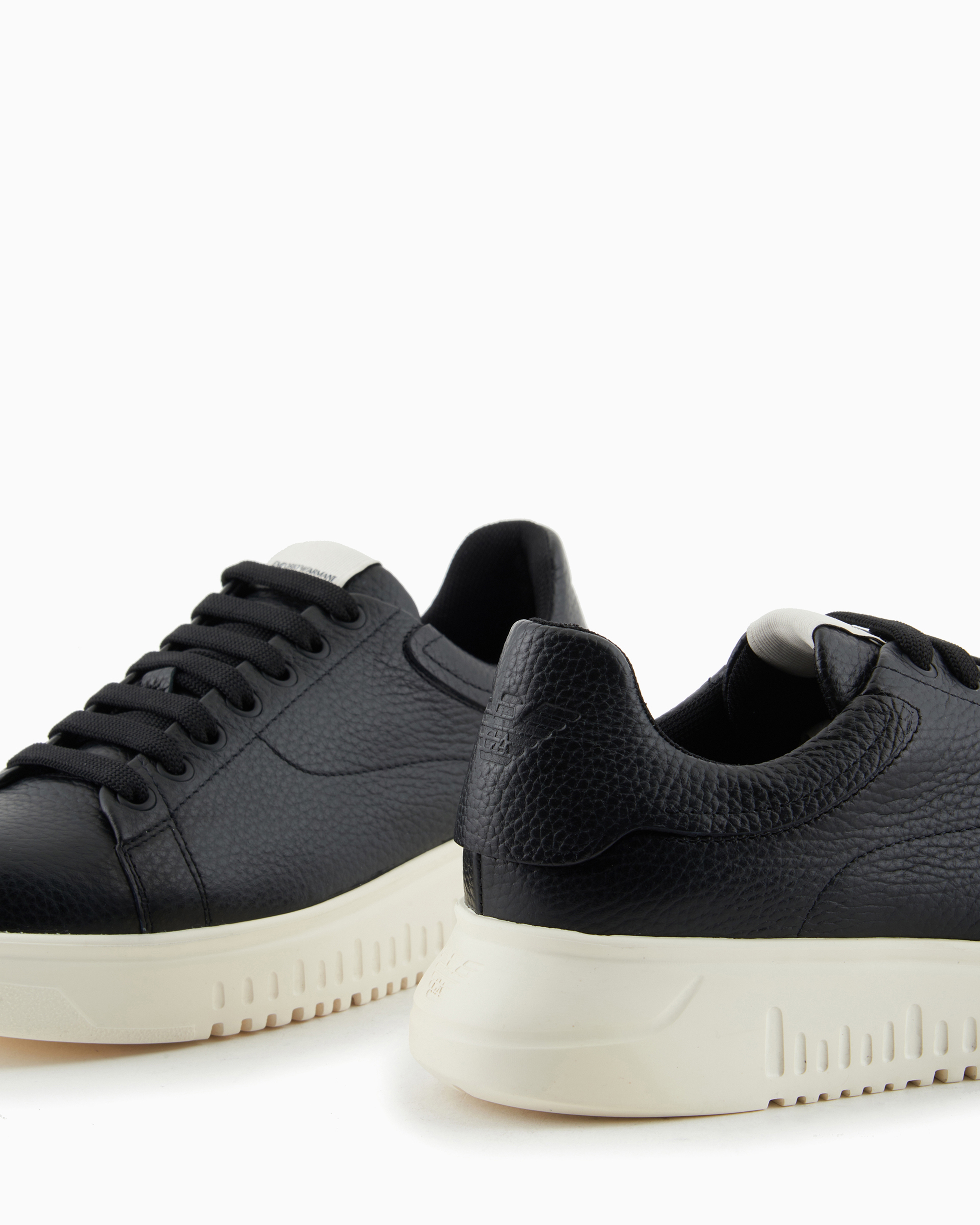 Emporio Armani Tumbled Leather Sneakers In Noir