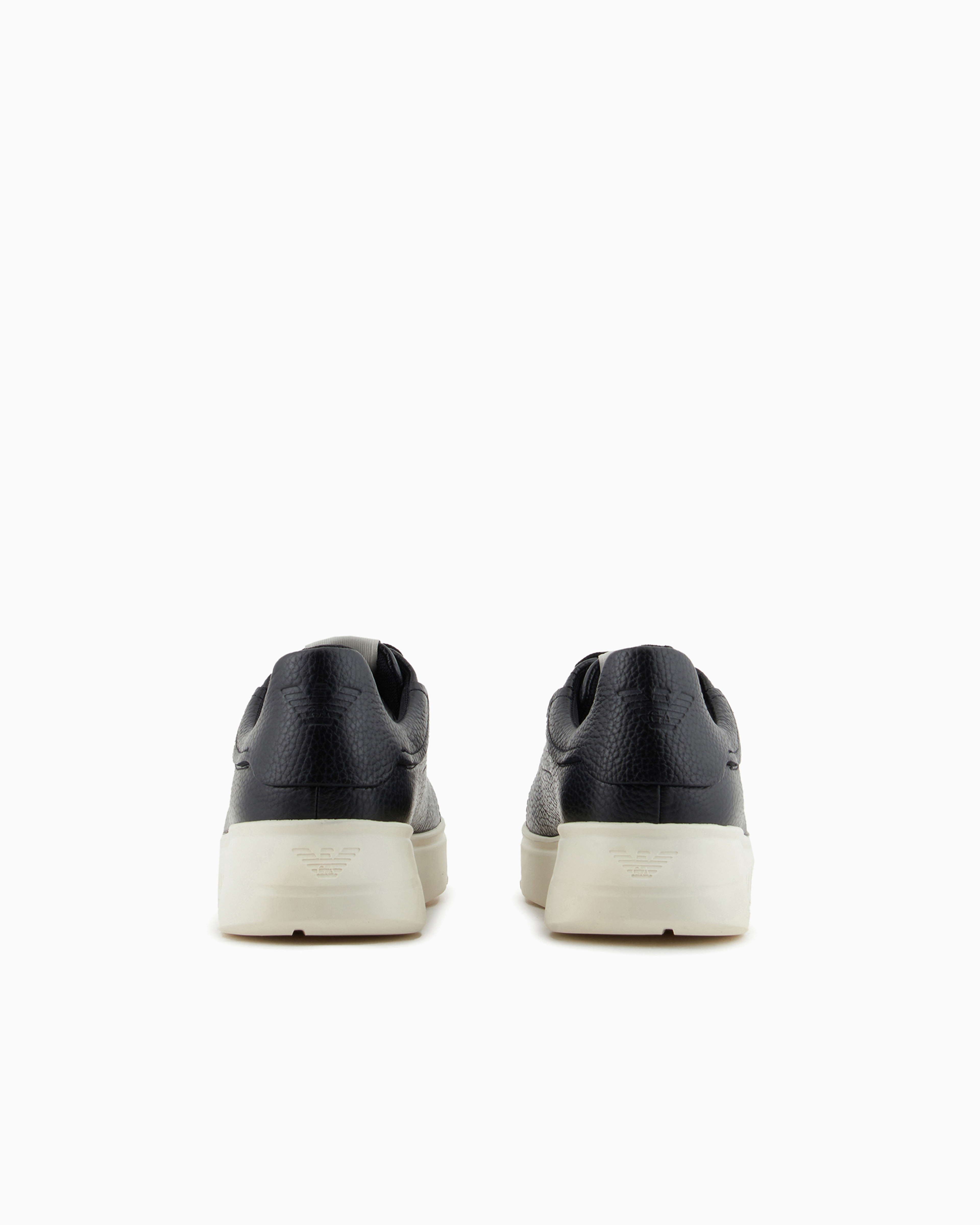 Emporio Armani Tumbled Leather Sneakers In Noir