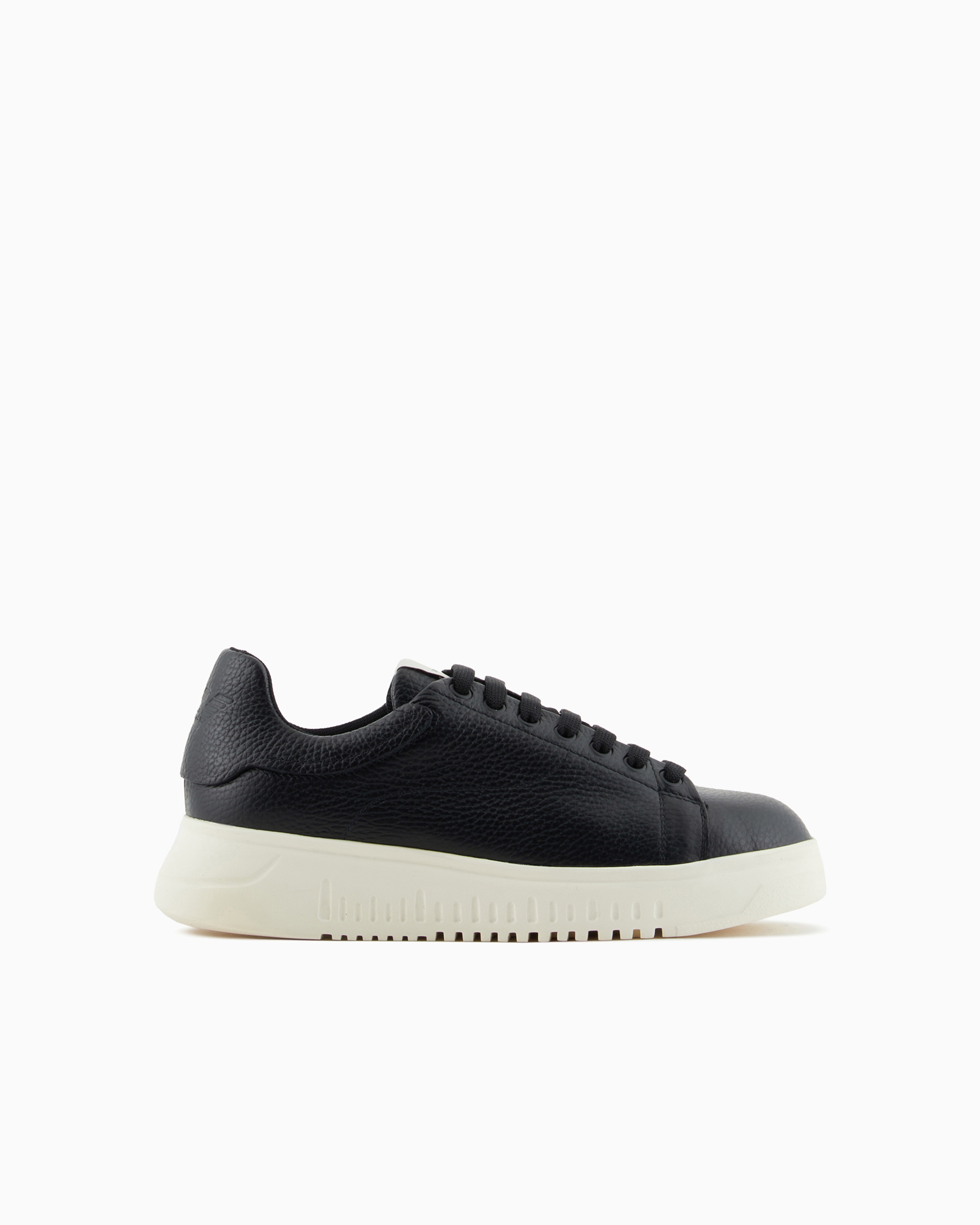 Emporio Armani Tumbled Leather Sneakers In Noir