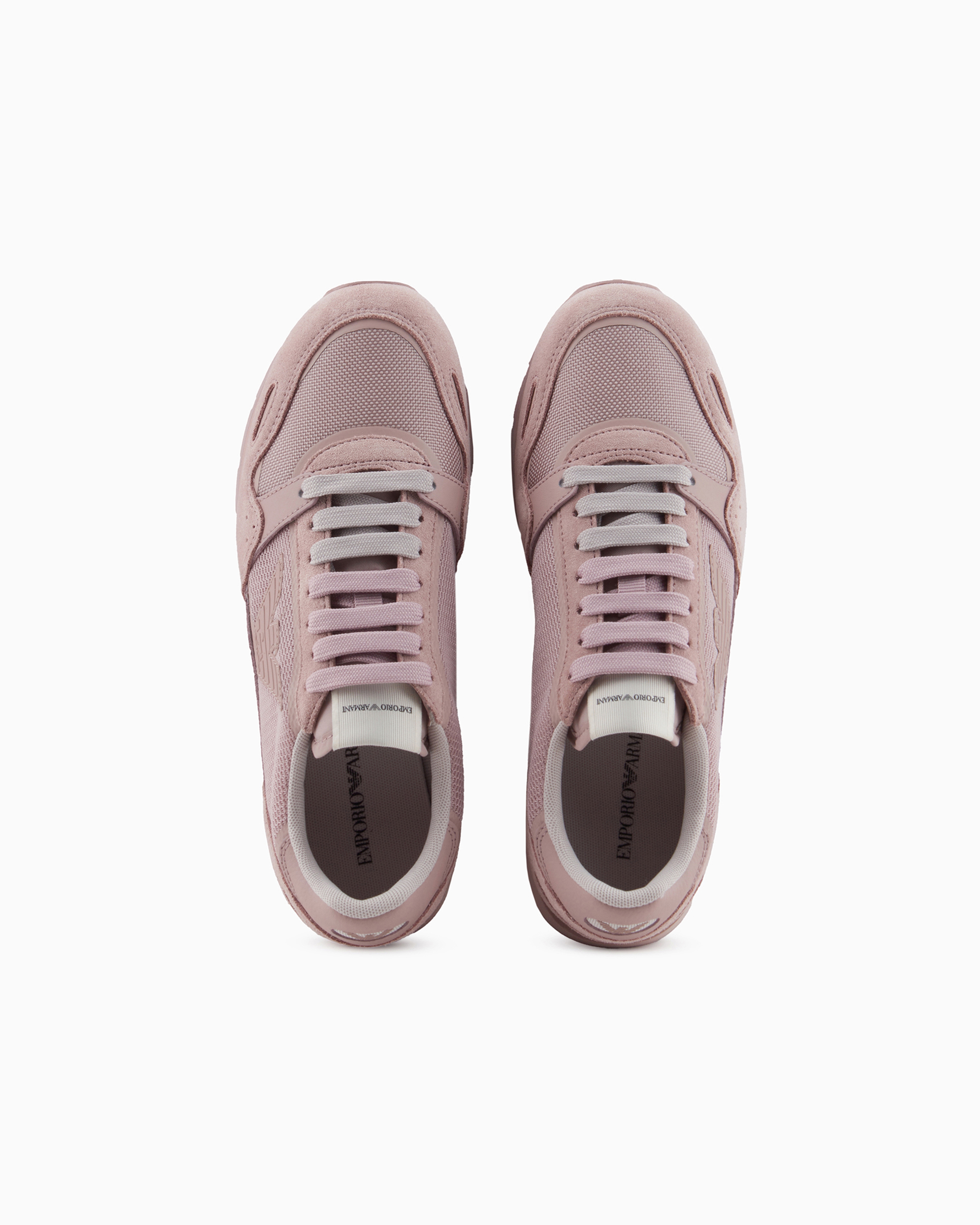 Shop Emporio Armani Mesh Sneakers With Suede Details And Eagle Patch In Antique Rose