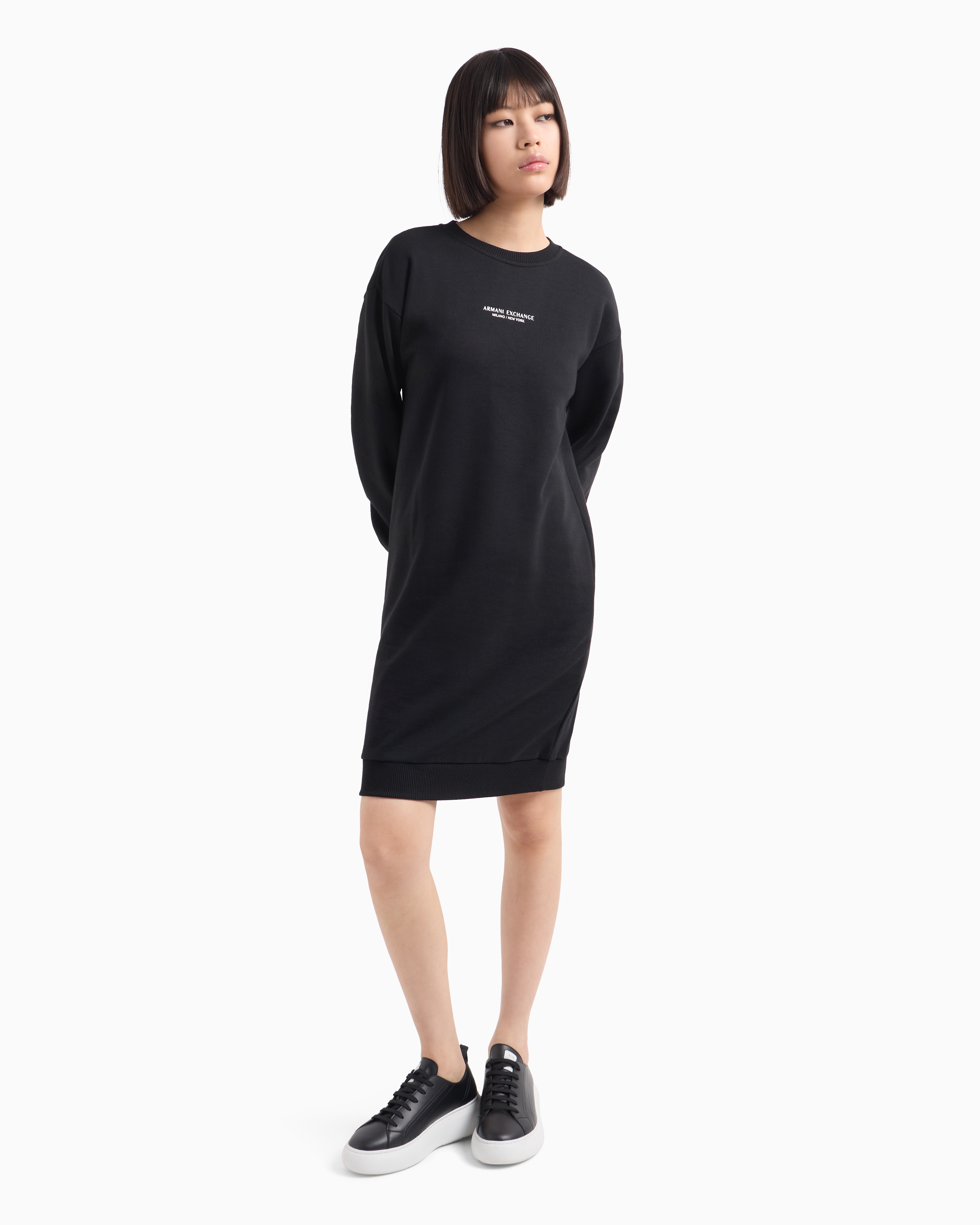 Shop Armani Exchange Milan/new York Sweatshirt Midi Dress In Black