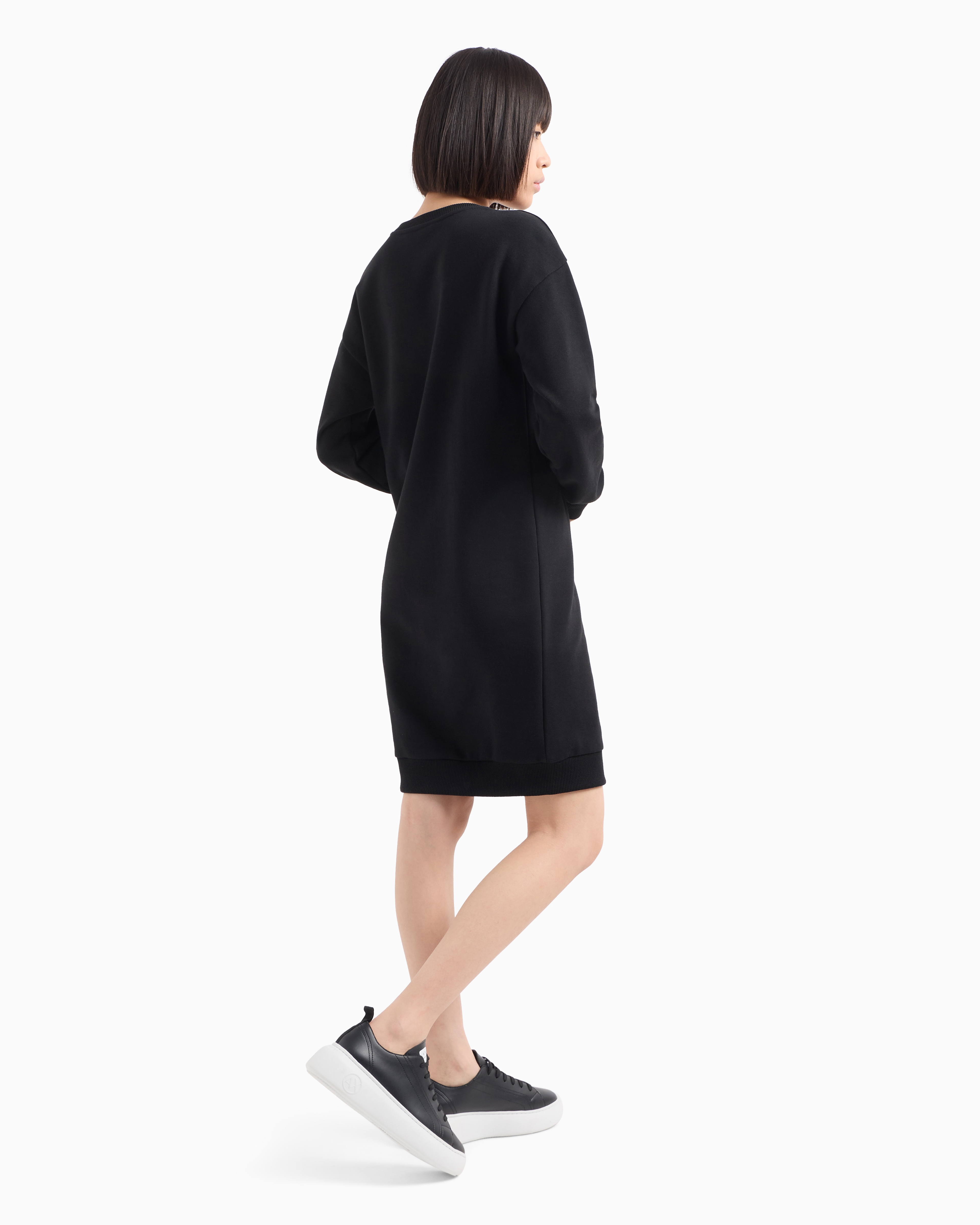 Shop Armani Exchange Milan/new York Sweatshirt Midi Dress In Black