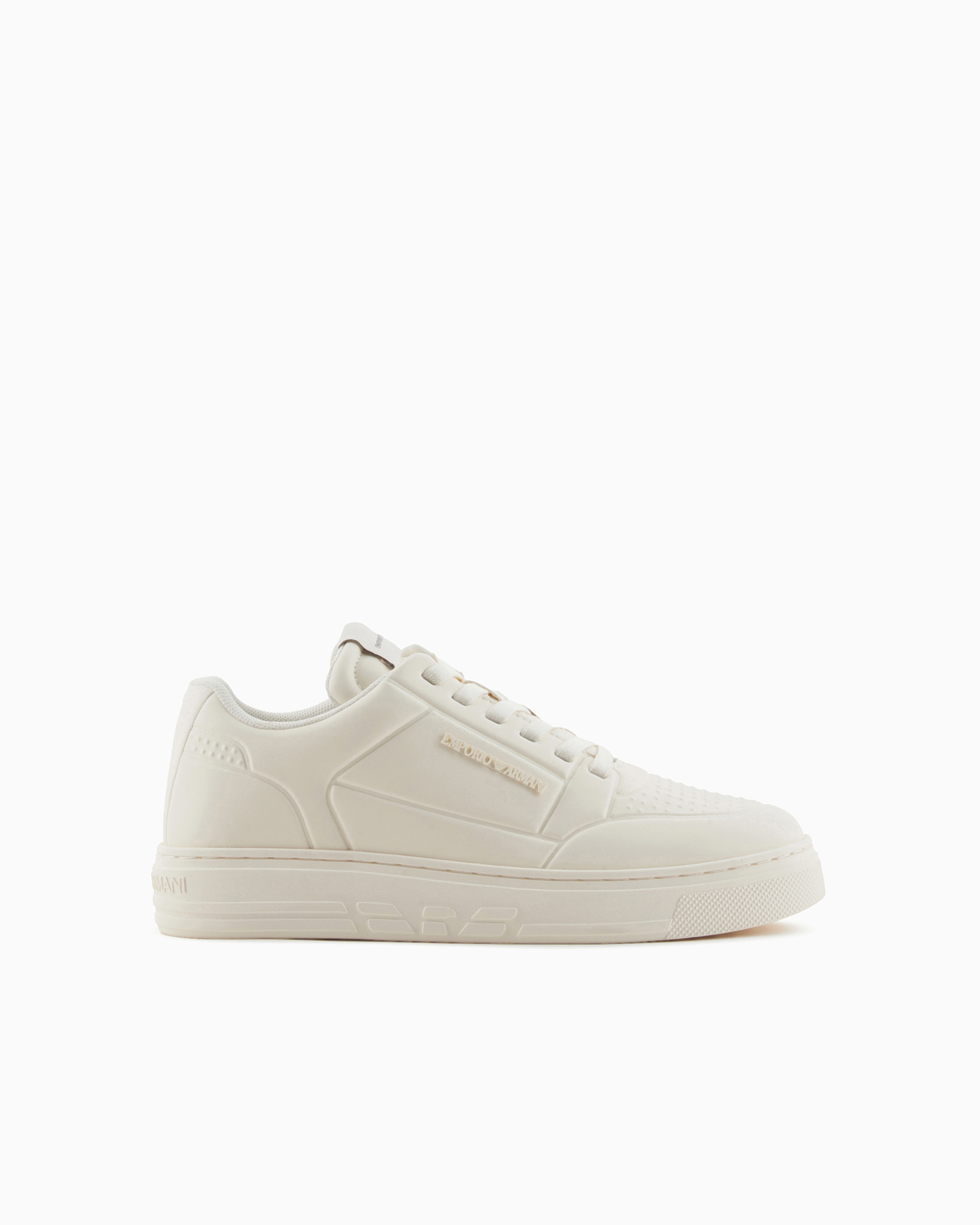 Emporio Armani Official Store Leather Sneakers With Thermoformed Details In Blanc