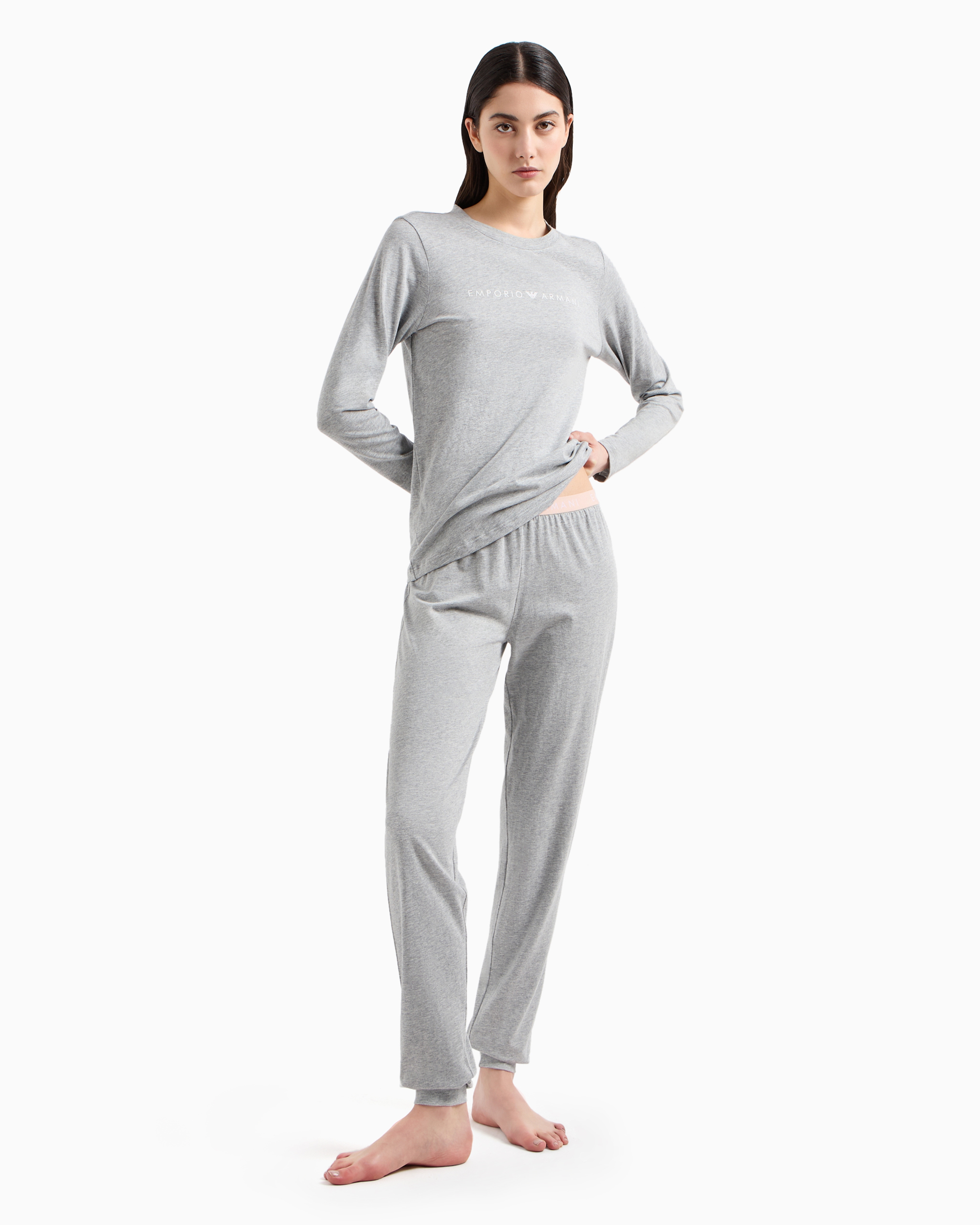 Shop Emporio Armani Asv Pyjama Aus Bio-baumwolle Mit Iconic Logo-band In Grau