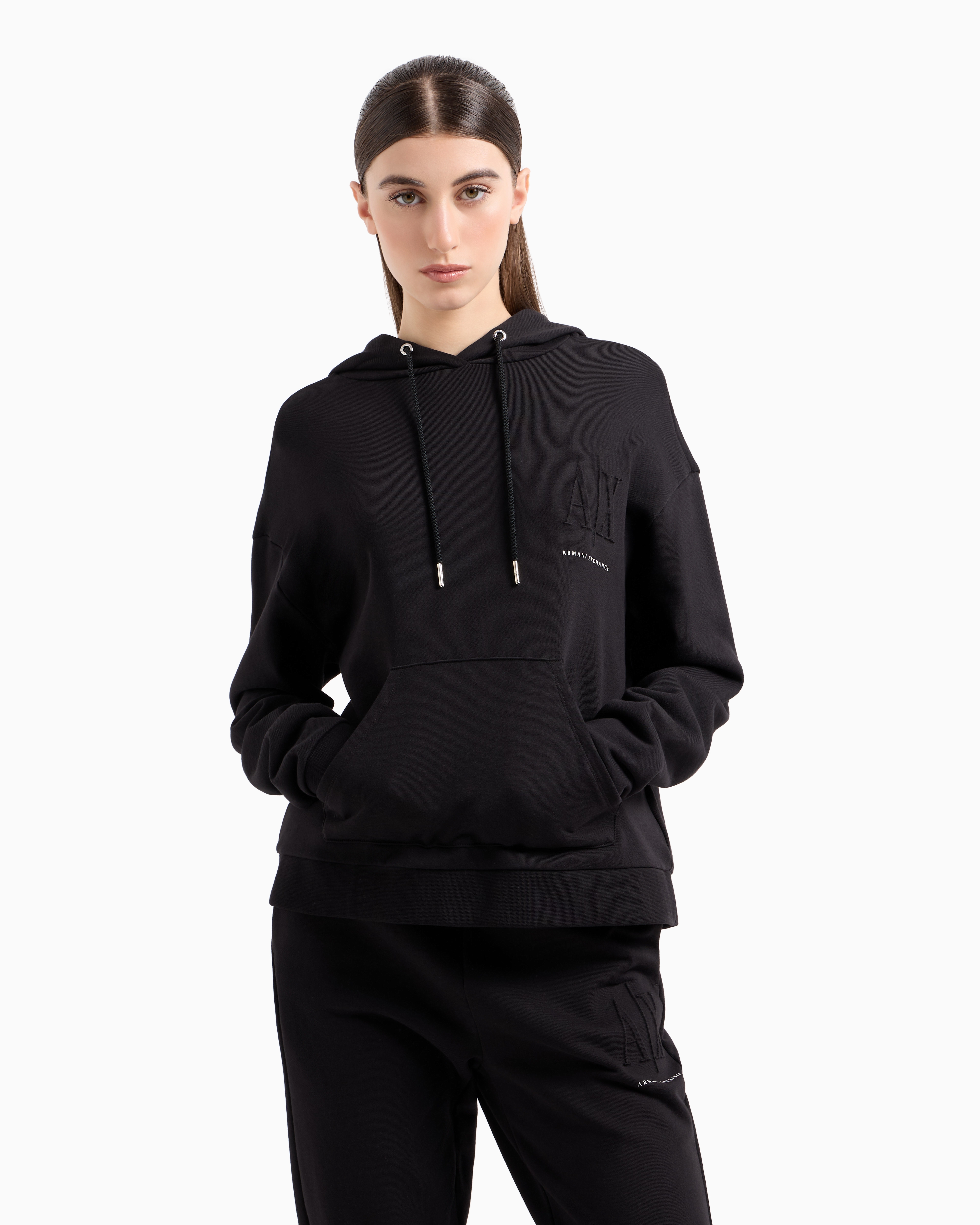 Shop Armani Exchange Sweatshirt In French Terry Fabric With Diagonal Logo In Black