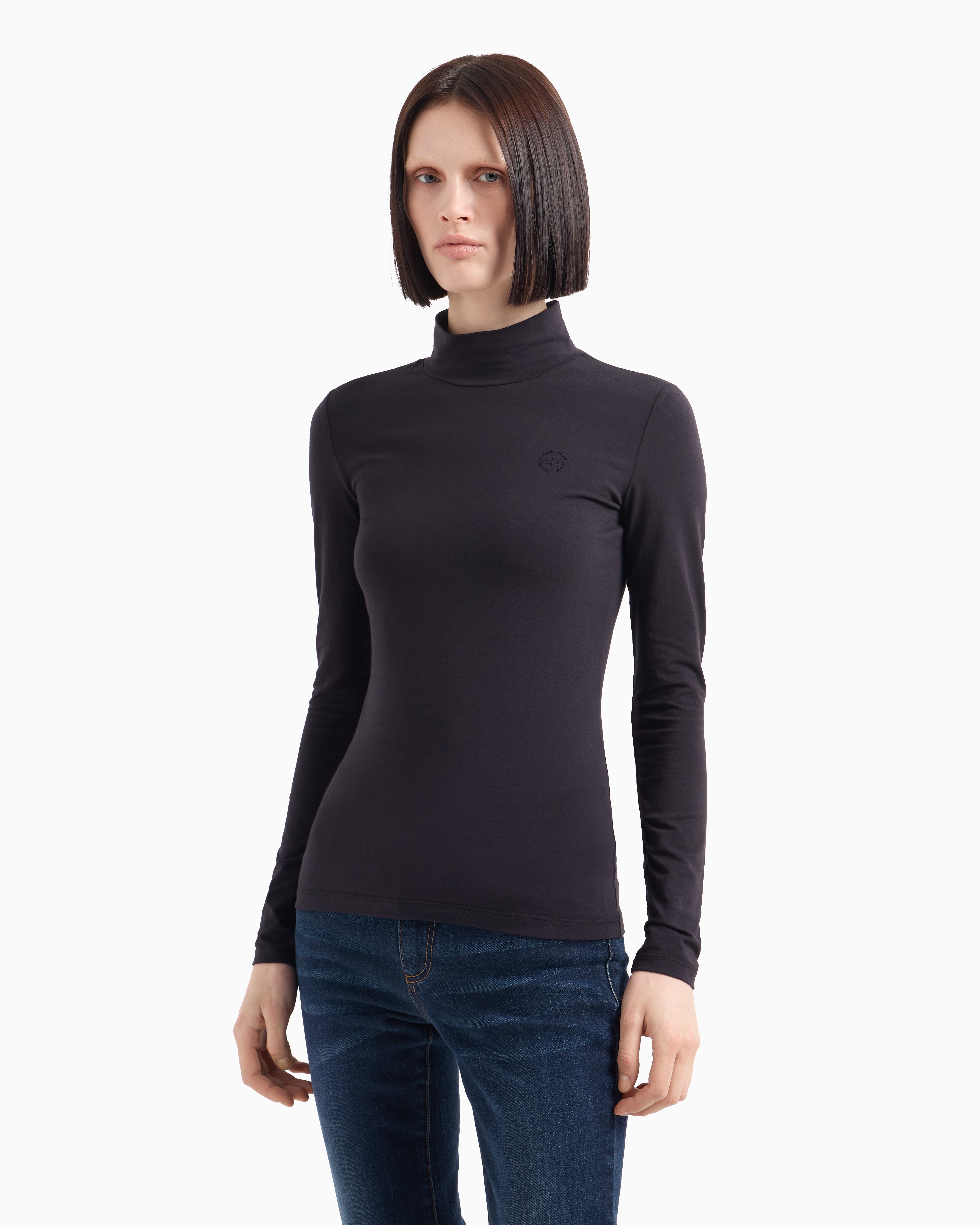 Shop Armani Exchange High Neck Top In Black