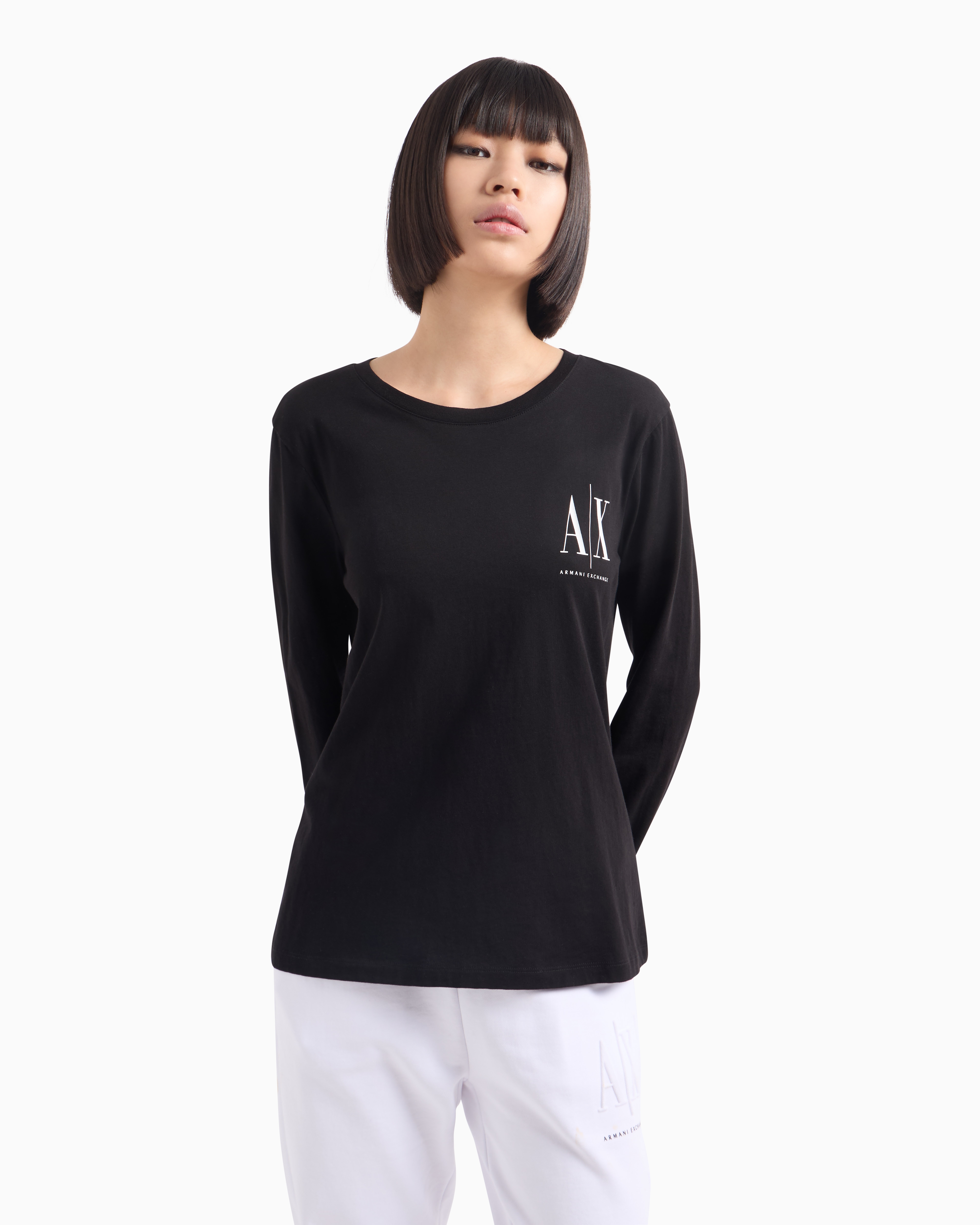 Shop Armani Exchange Icon Project Long-sleeved Regular-fit T-shirt In Black