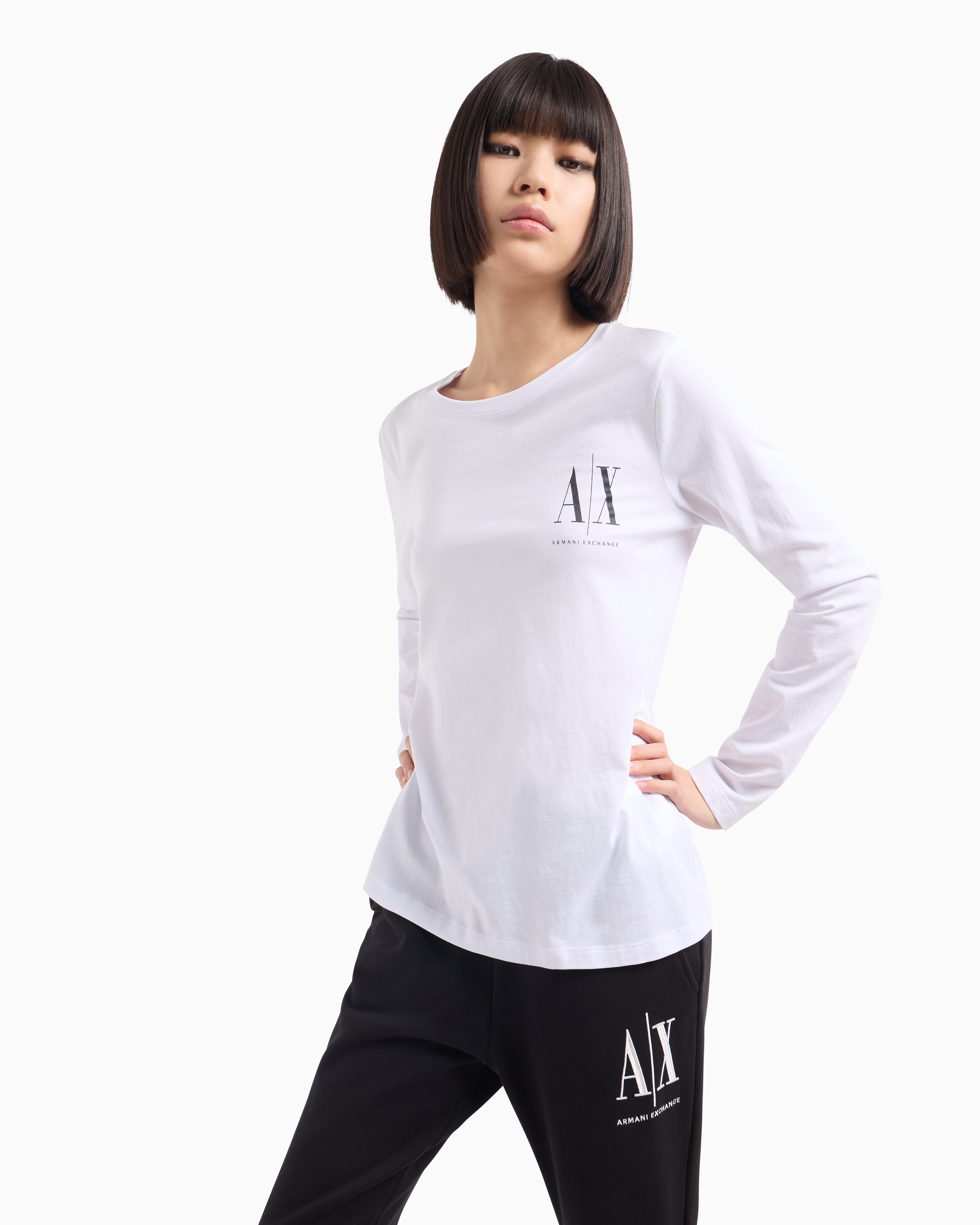 Shop Armani Exchange Icon Project Long-sleeved Regular-fit T-shirt In White