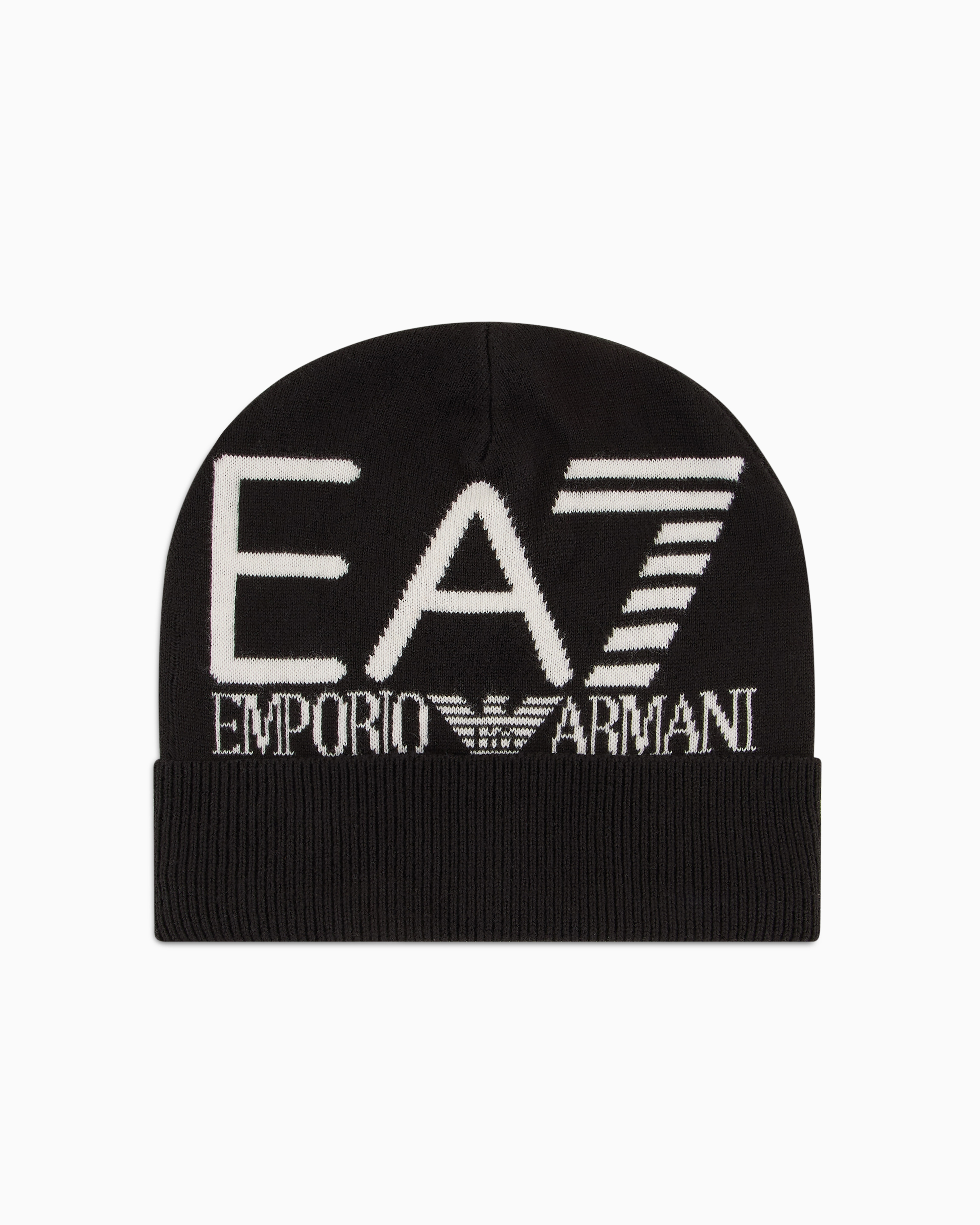 Shop Ea7 Visibility Beanie With  Oversized Logo In Black