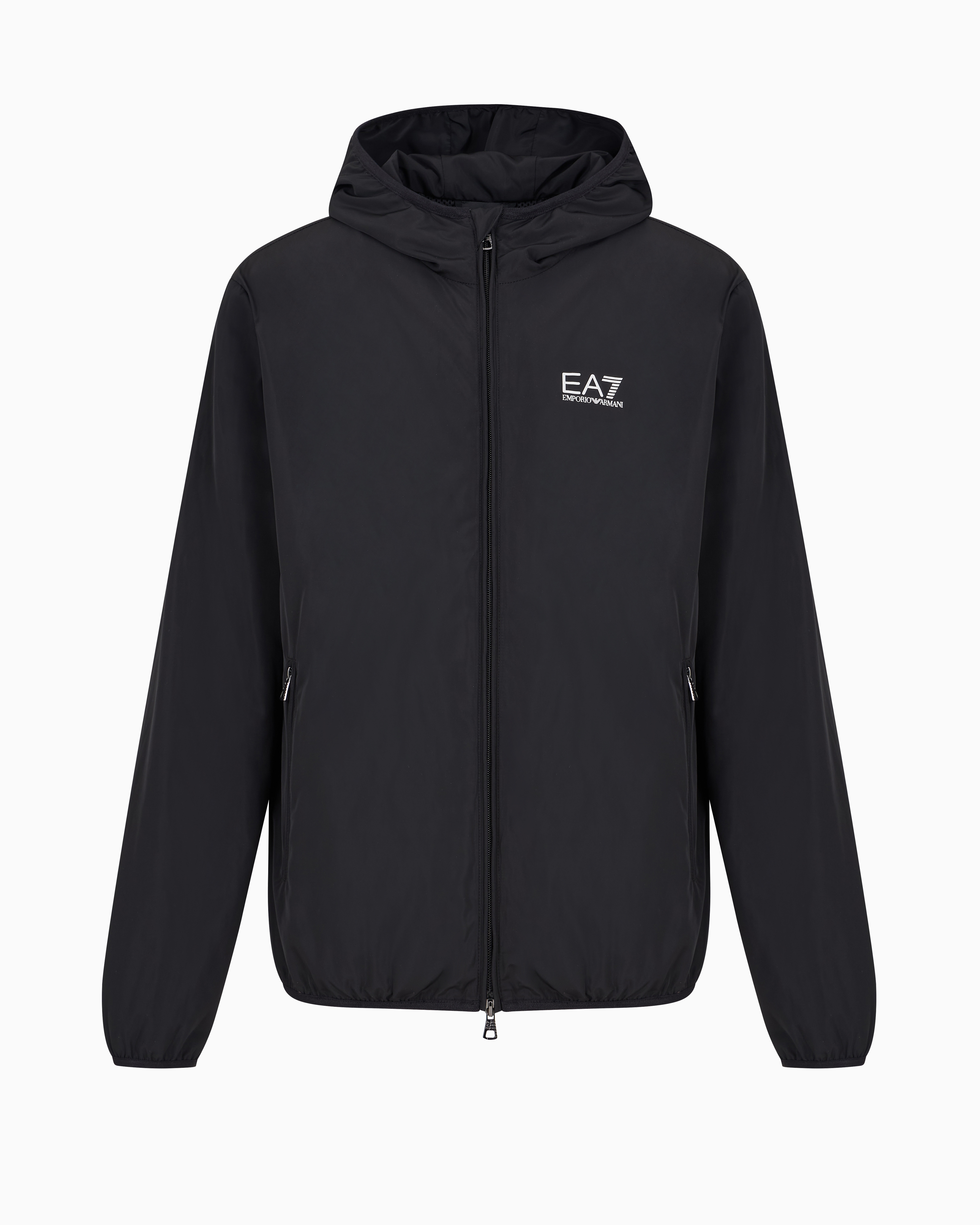 Ea7 Official Store Core Identity Hooded Bomber In Technical Fabric In Black