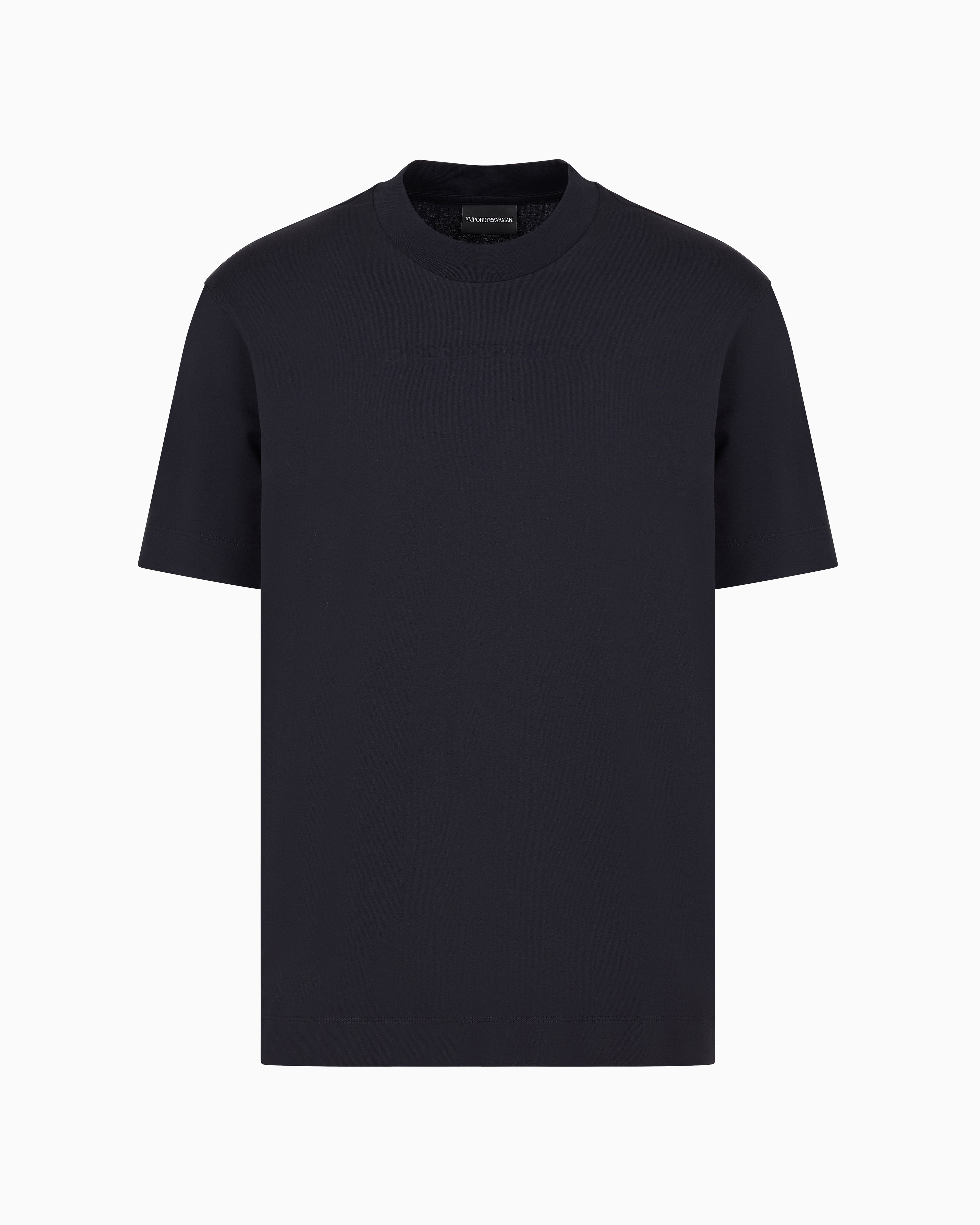 Emporio Armani Official Store Pima-jersey T-shirt With Asv Domed Logo In Navy Blue