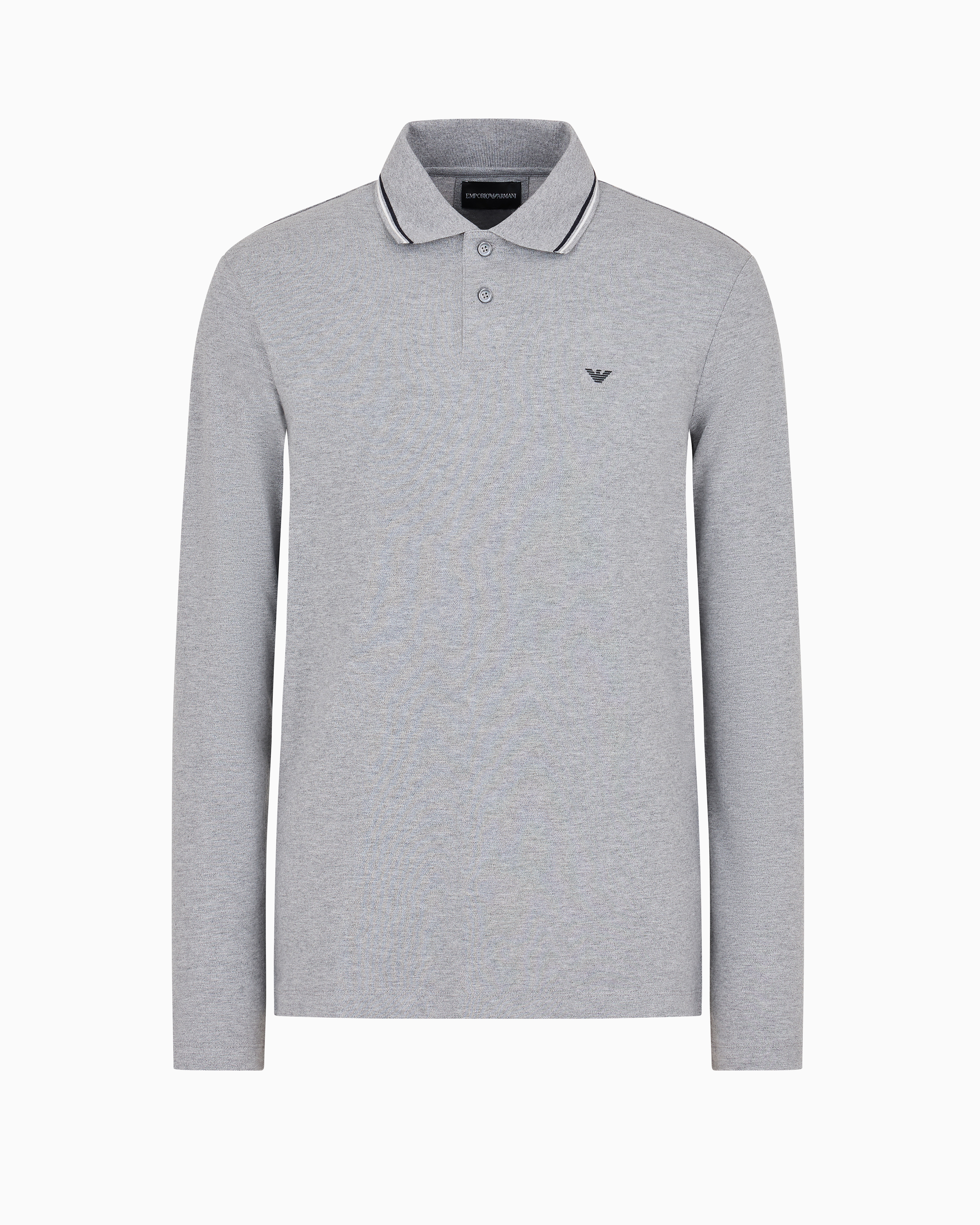 Emporio Armani Longsleeved Logo-print Polo Shirt In Gray