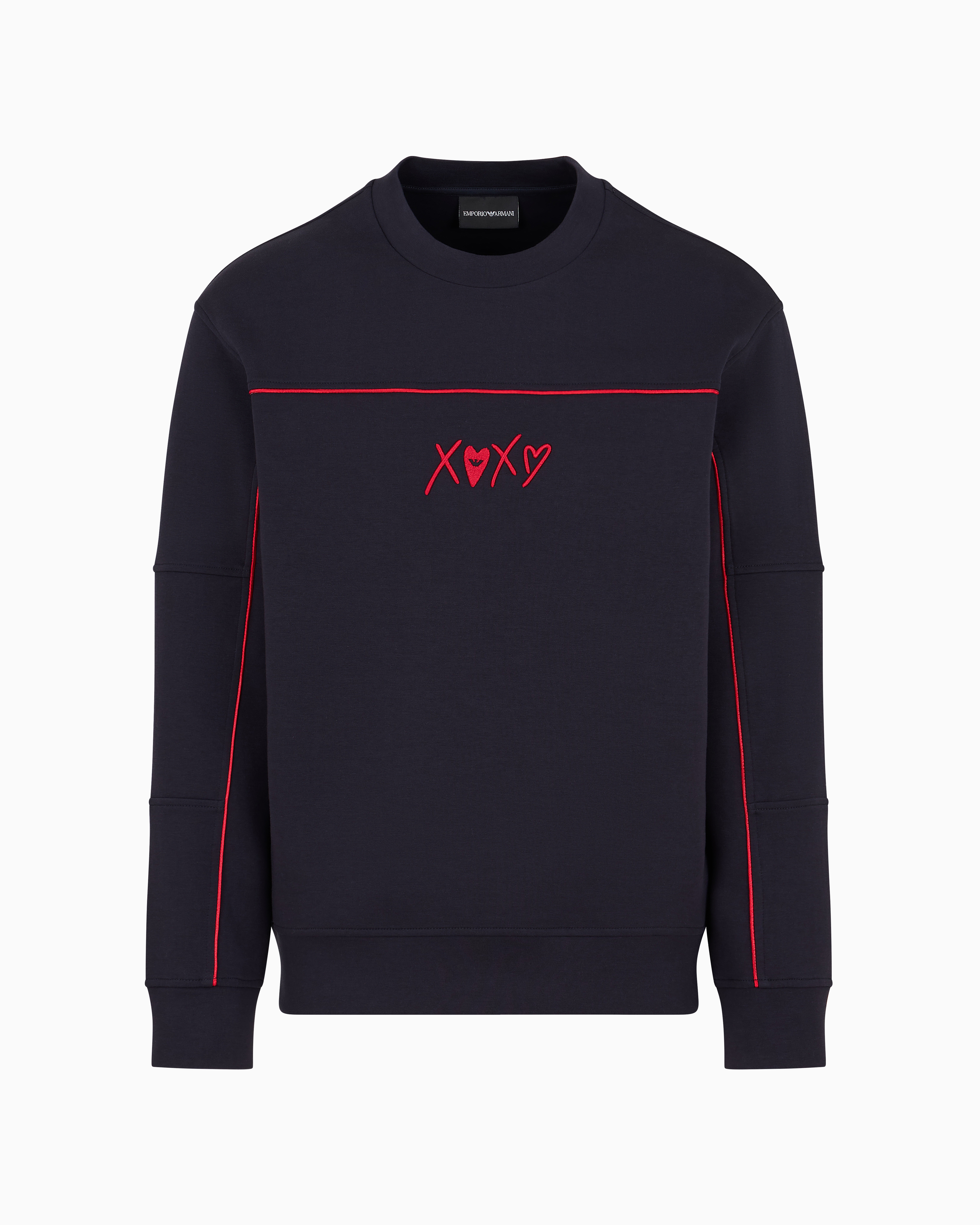 Emporio Armani Official Store Jersey Sweatshirt With Piping In Navy Blue