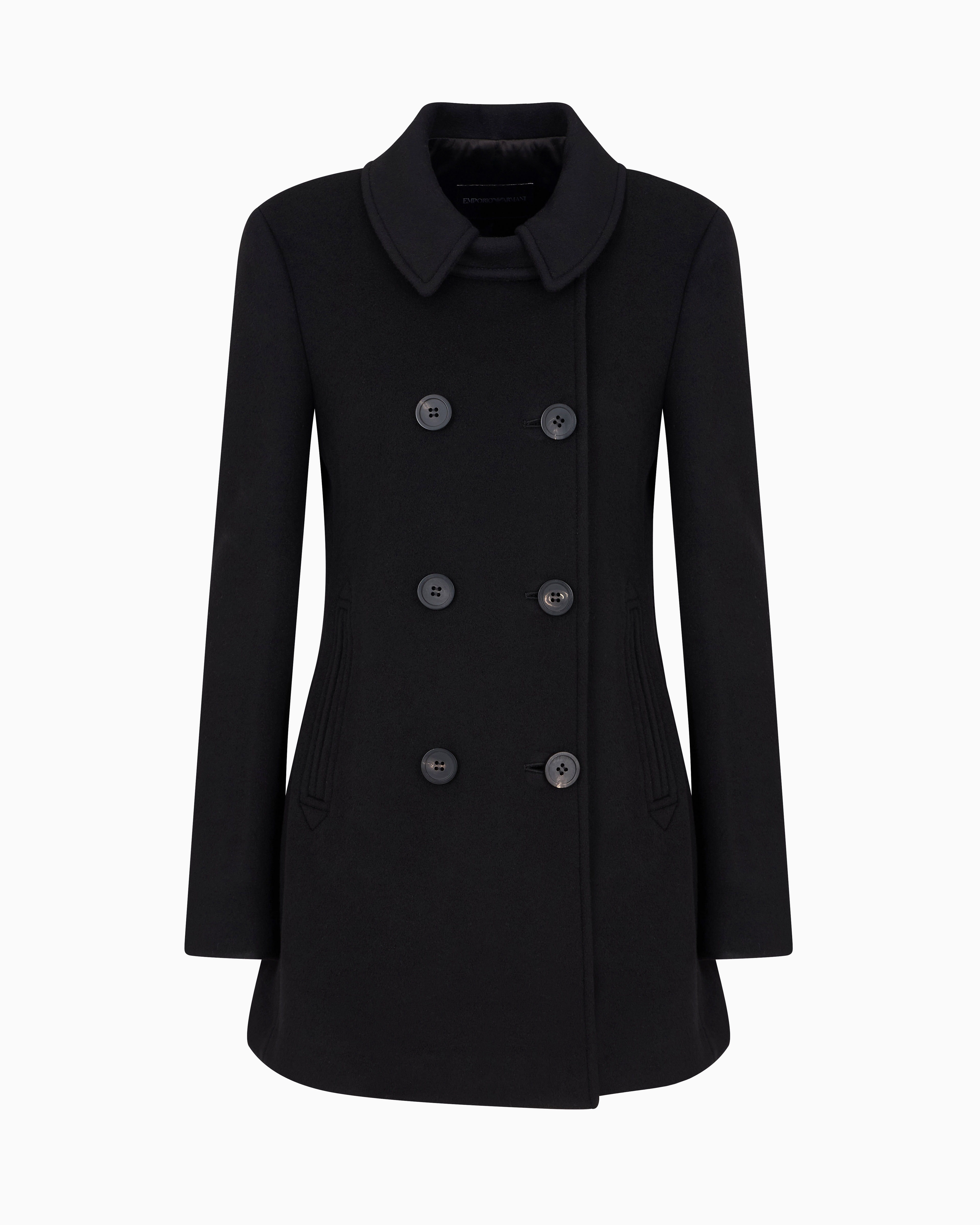 Emporio Armani Official Store Double-breasted Pea Coat In Casentino Wool In Black