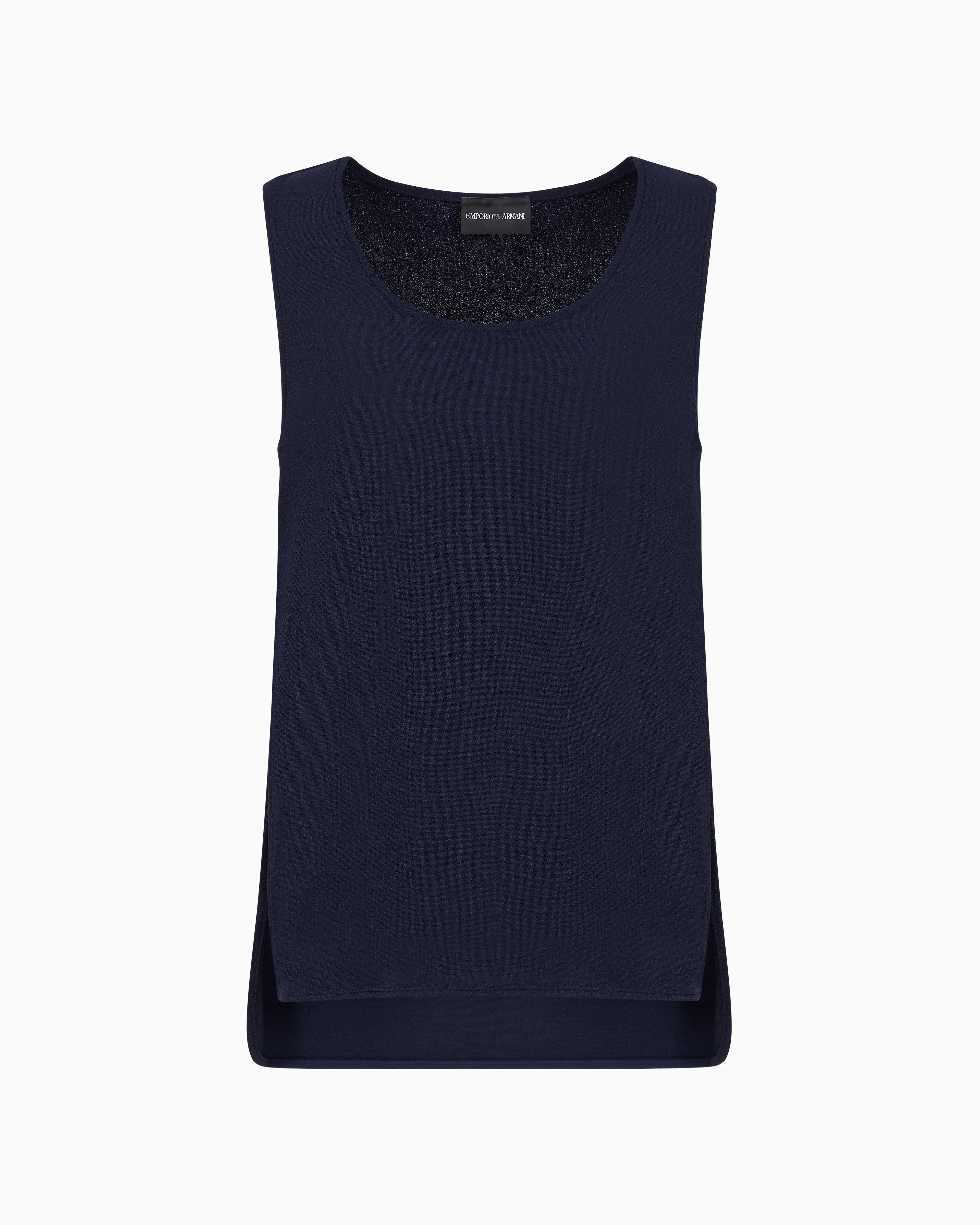 Emporio Armani Stretch Sablé Fabric Top With Side Slits In Blue