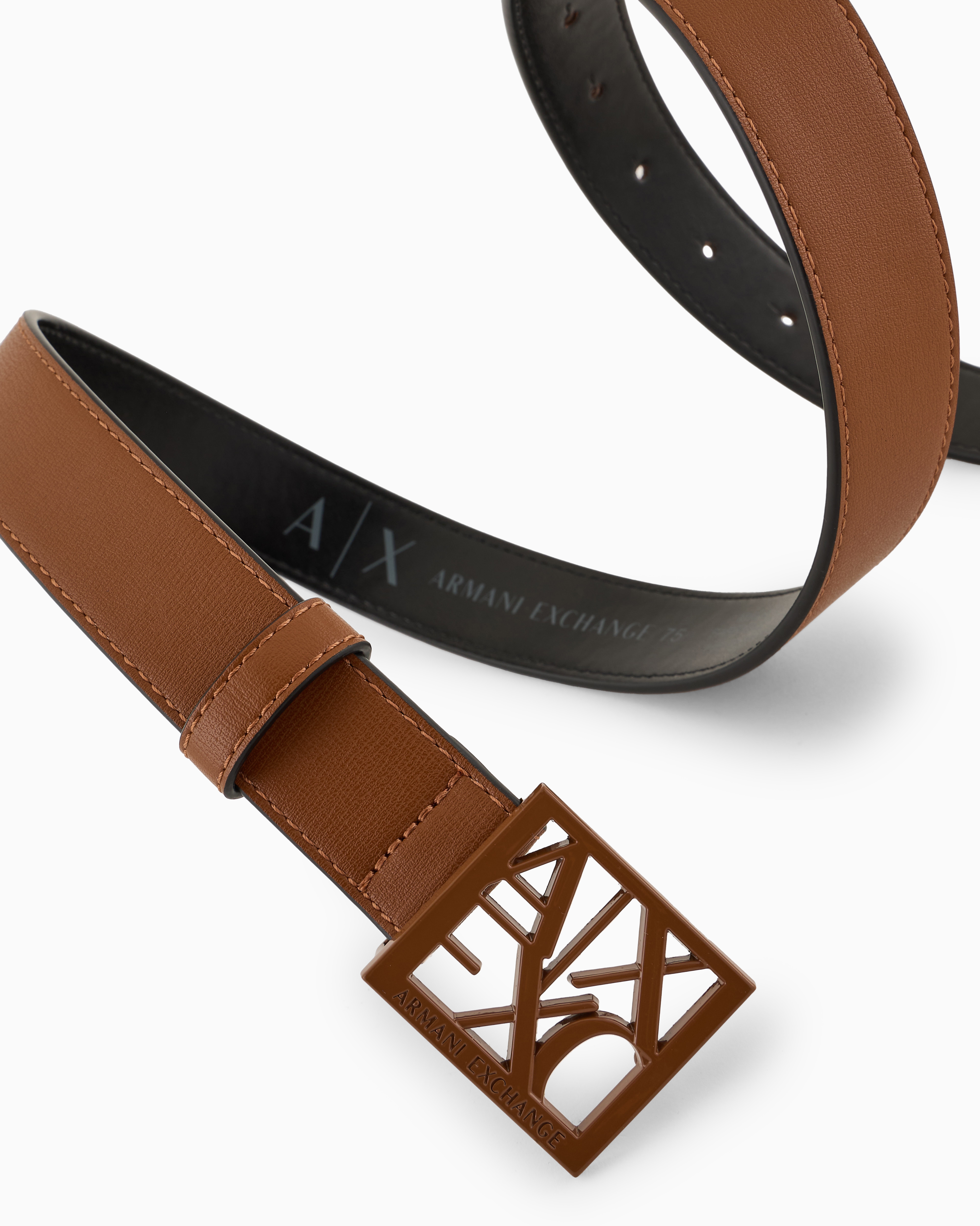 Shop Armani Exchange Belt With Square With Logo In Brown