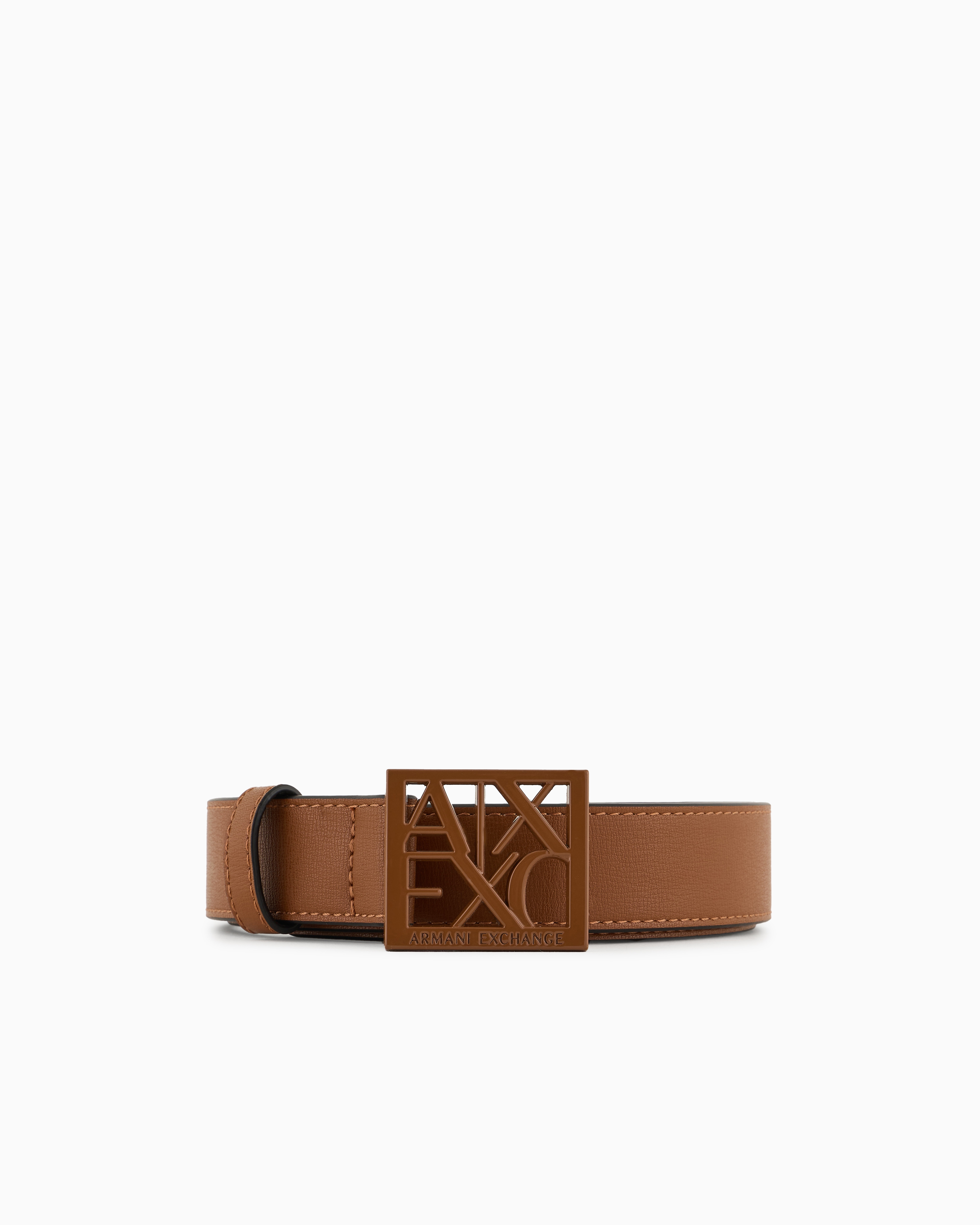 Shop Armani Exchange Belt With Square With Logo In Brown