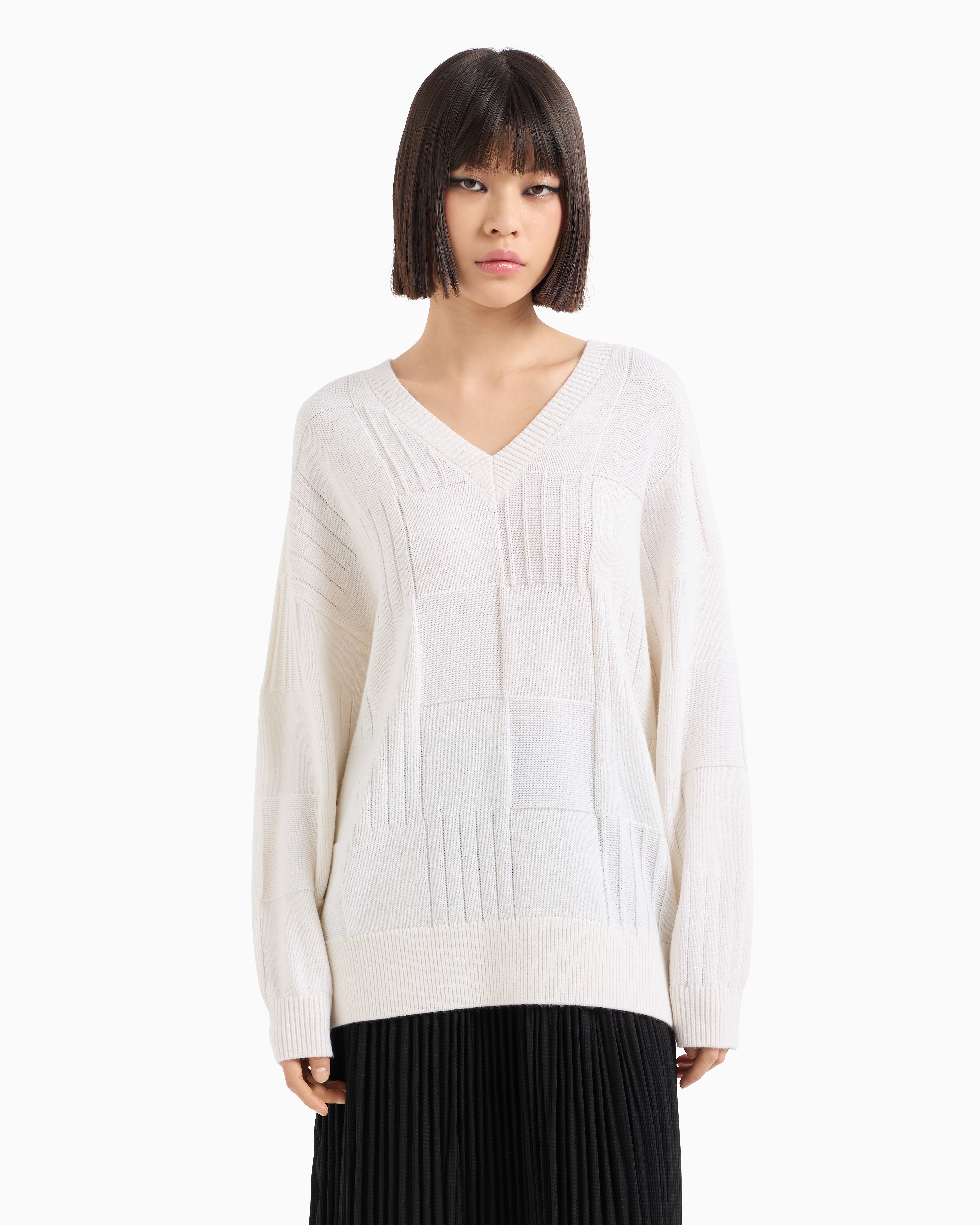 Shop Armani Exchange Asv Checked V-neck Sweater In White