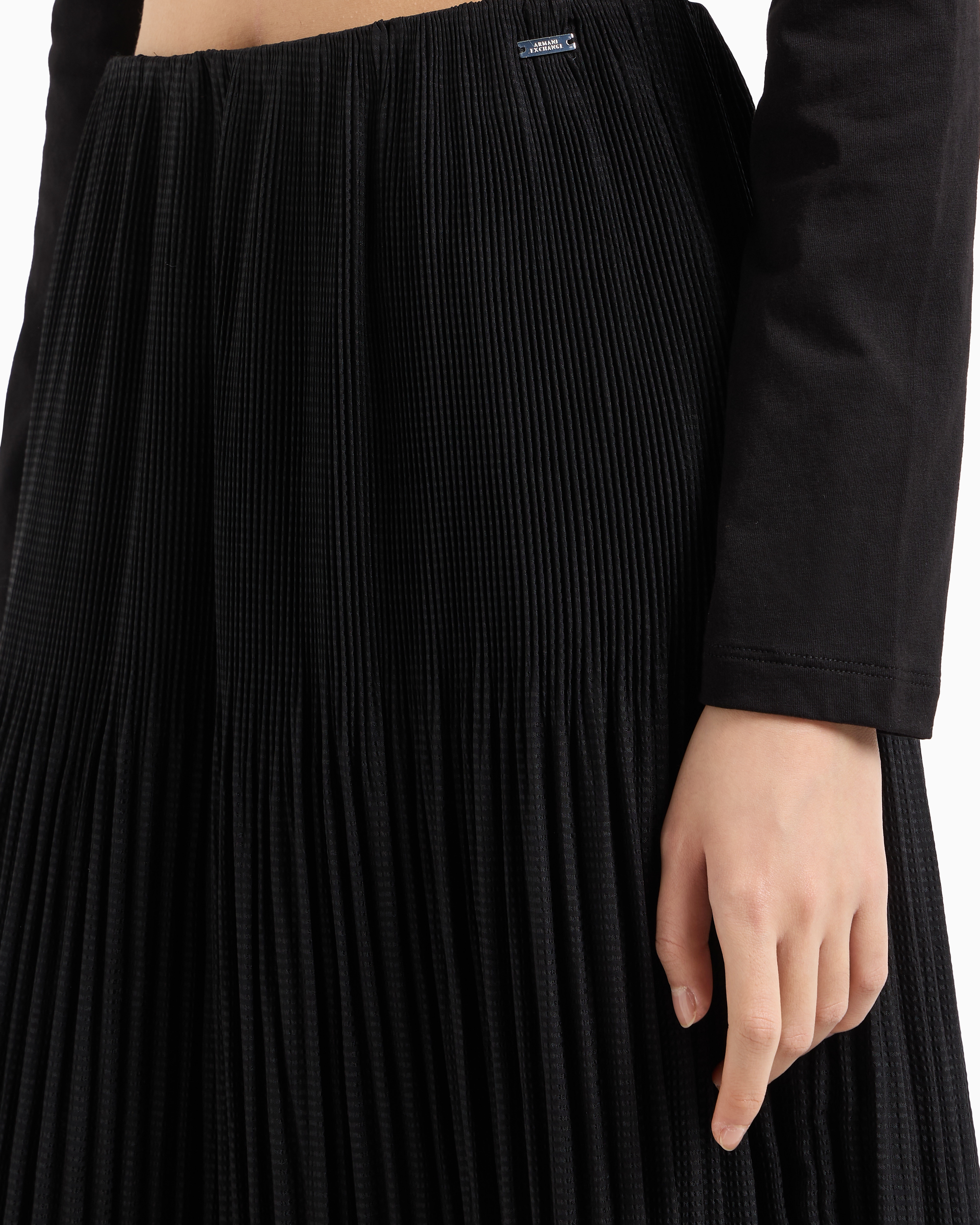 Shop Armani Exchange Pleated Voile Longuette Skirt In Black