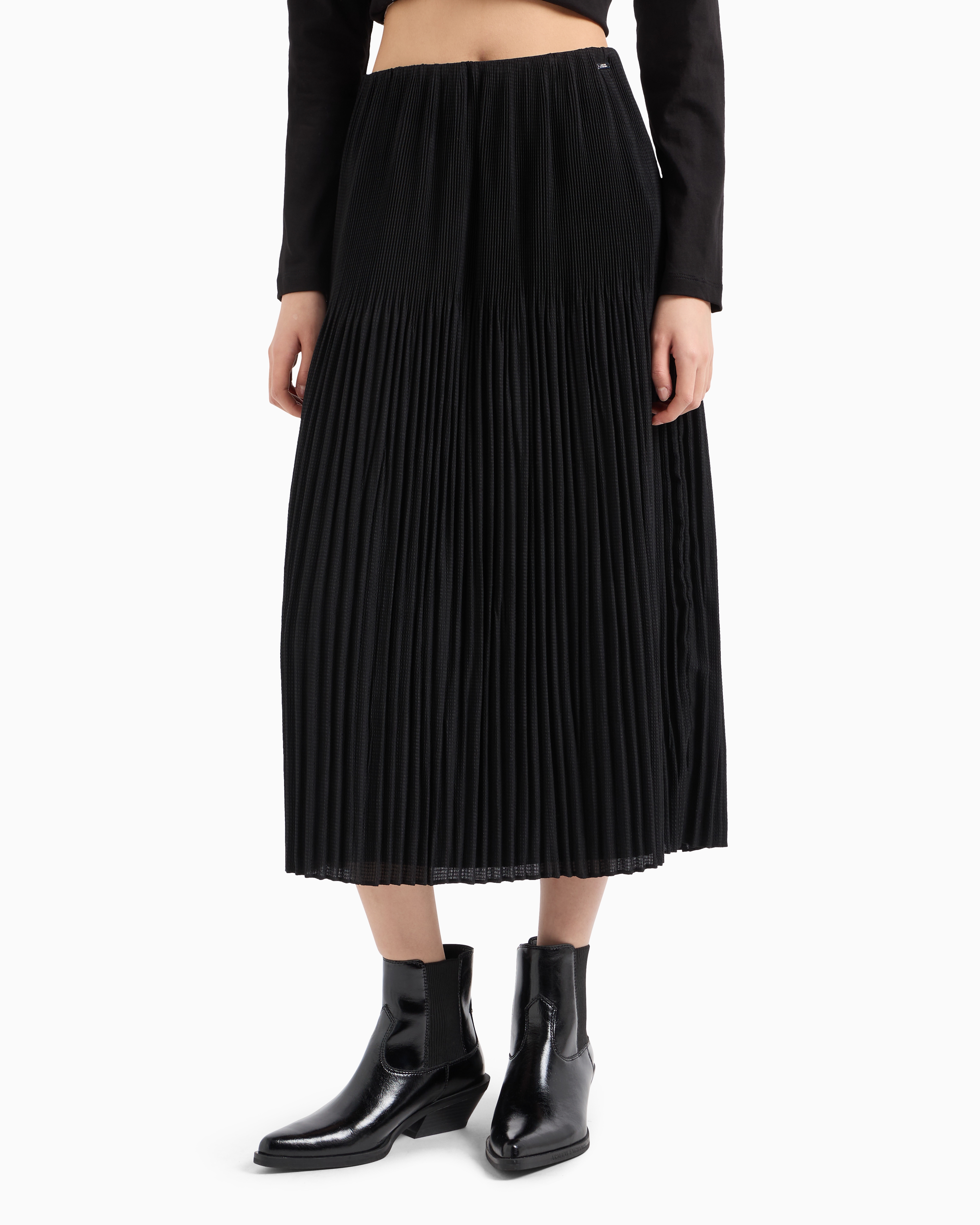 Shop Armani Exchange Pleated Voile Longuette Skirt In Black