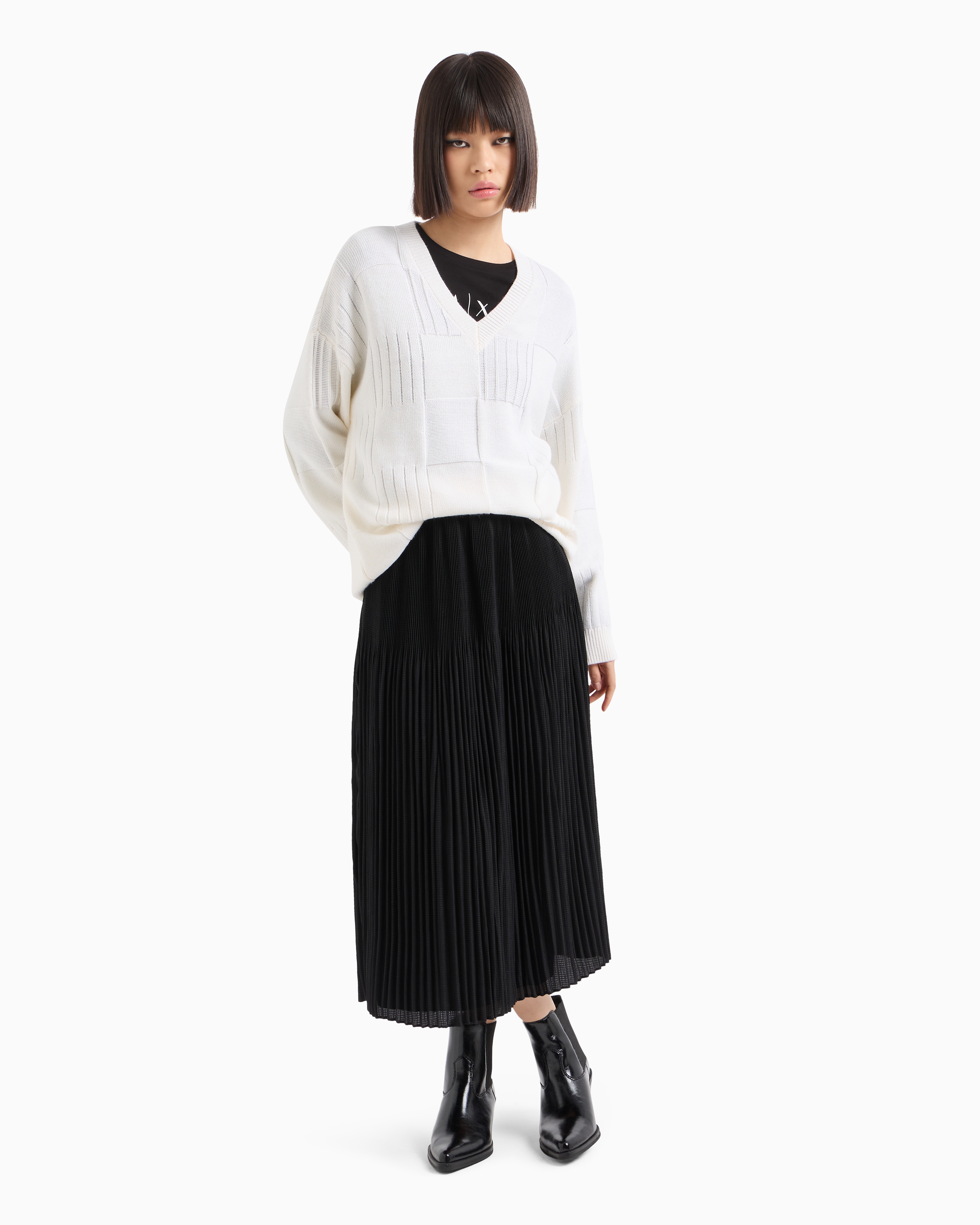 Shop Armani Exchange Pleated Voile Longuette Skirt In Black