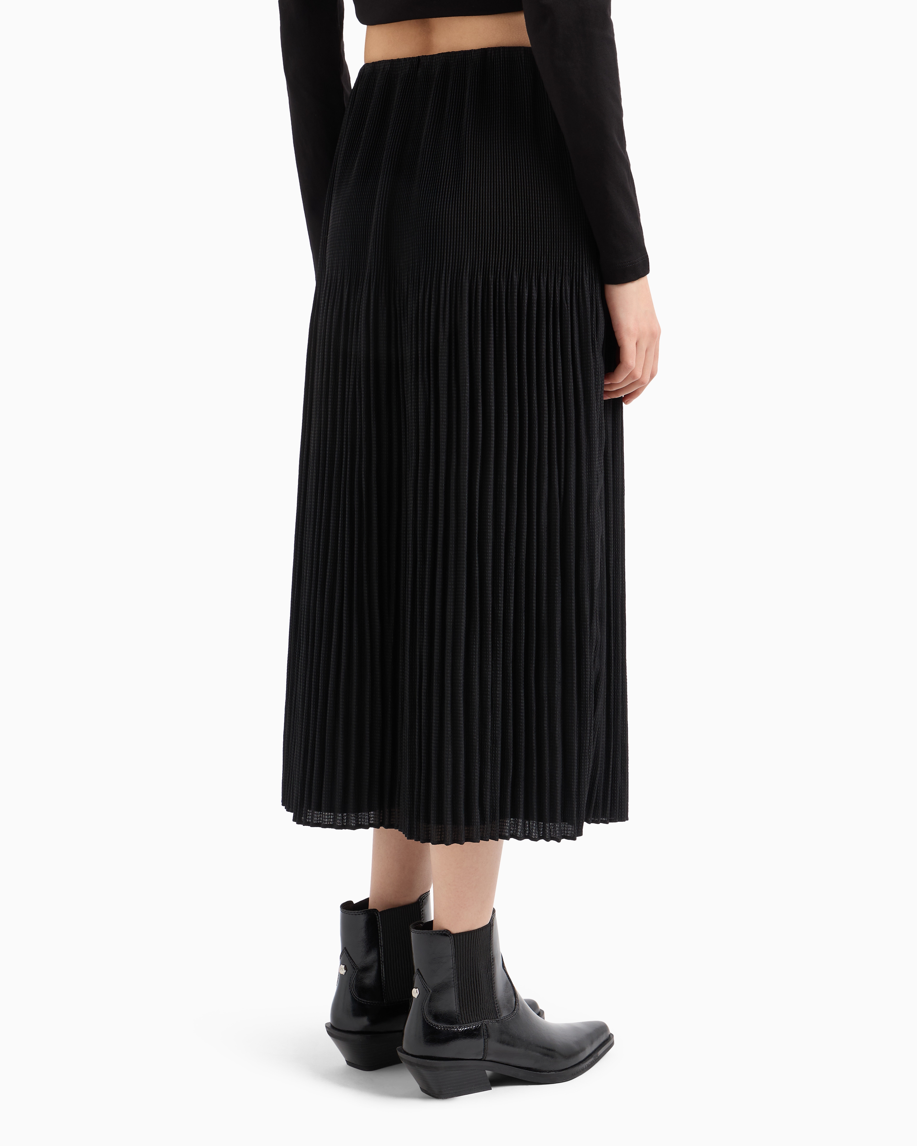 Shop Armani Exchange Pleated Voile Longuette Skirt In Black