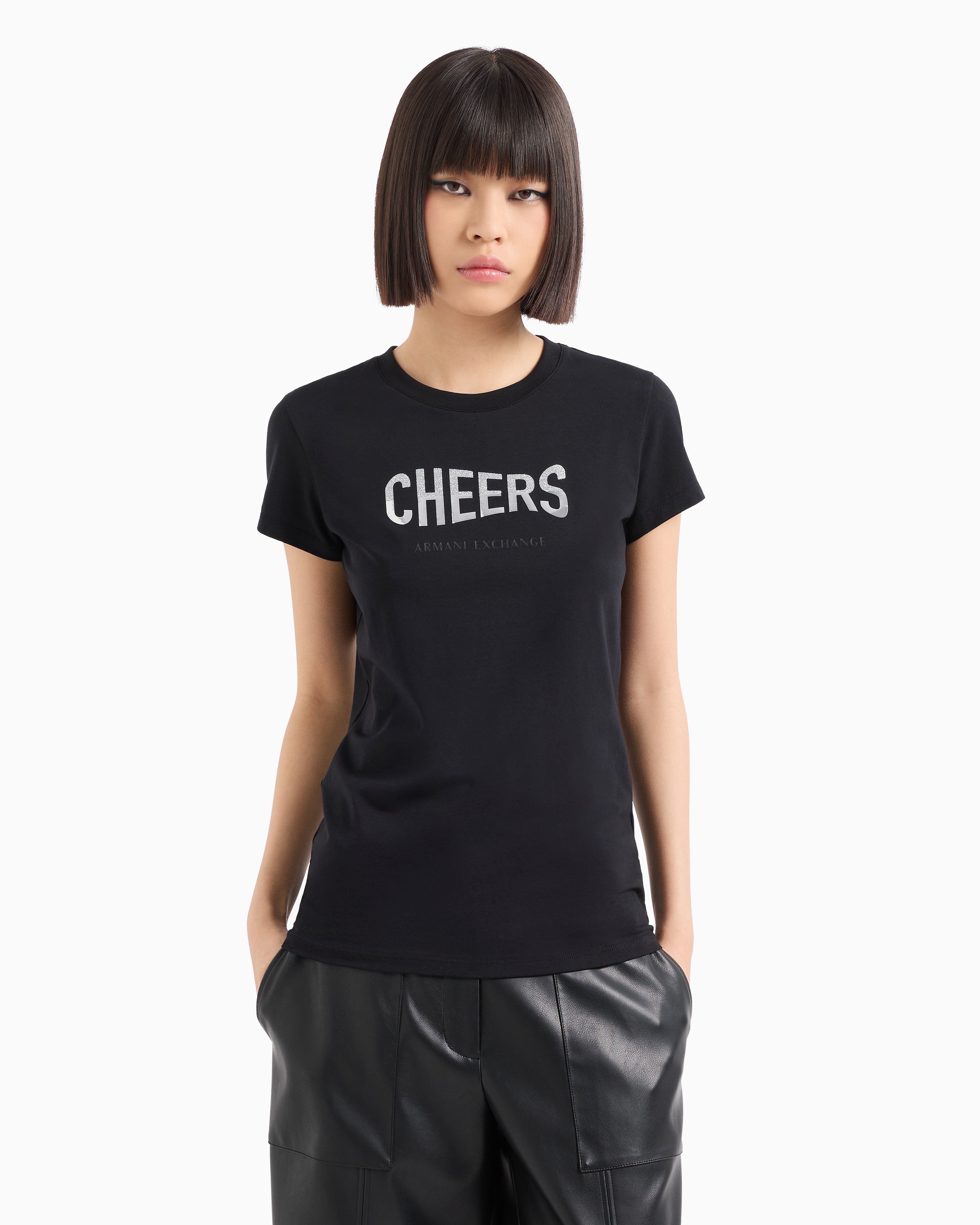 ARMANI EXCHANGE SLIM FIT T-SHIRT WITH CHEERS PRINT 