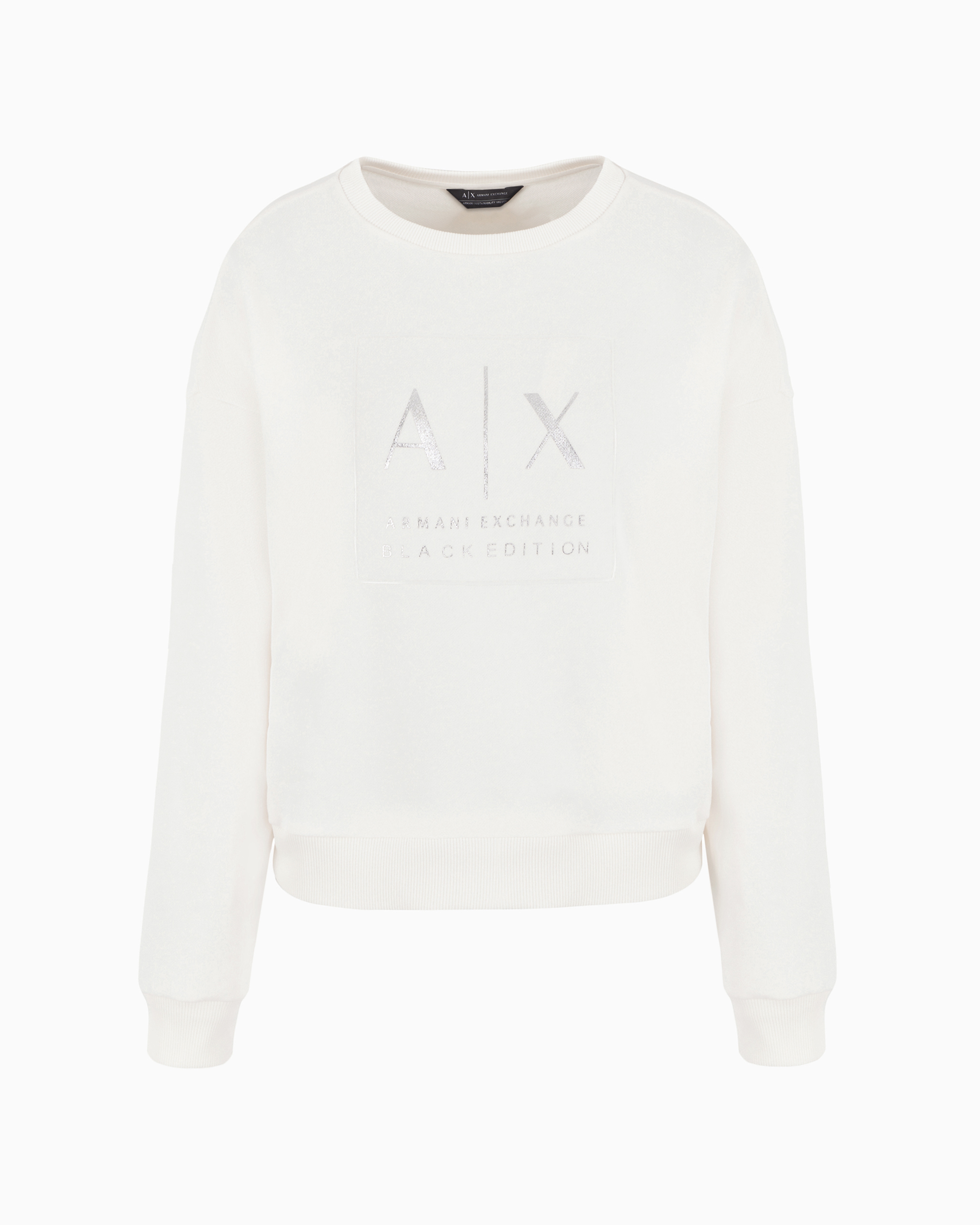 Shop Armani Exchange Crewneck Sweatshirt With Logo Print And Metal Details In White