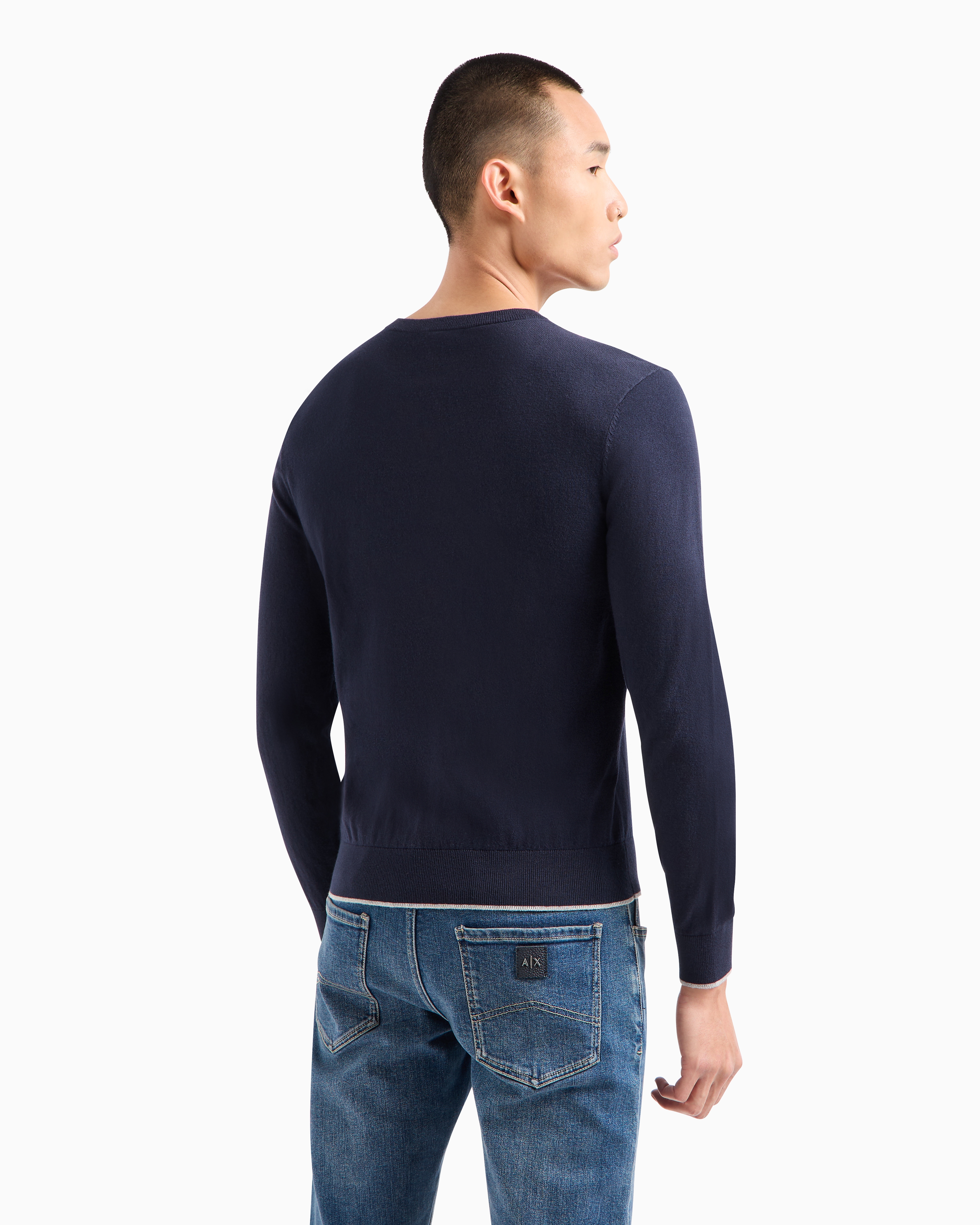 Shop Armani Exchange Asv Cotton V-neck Sweater In Navy Blue