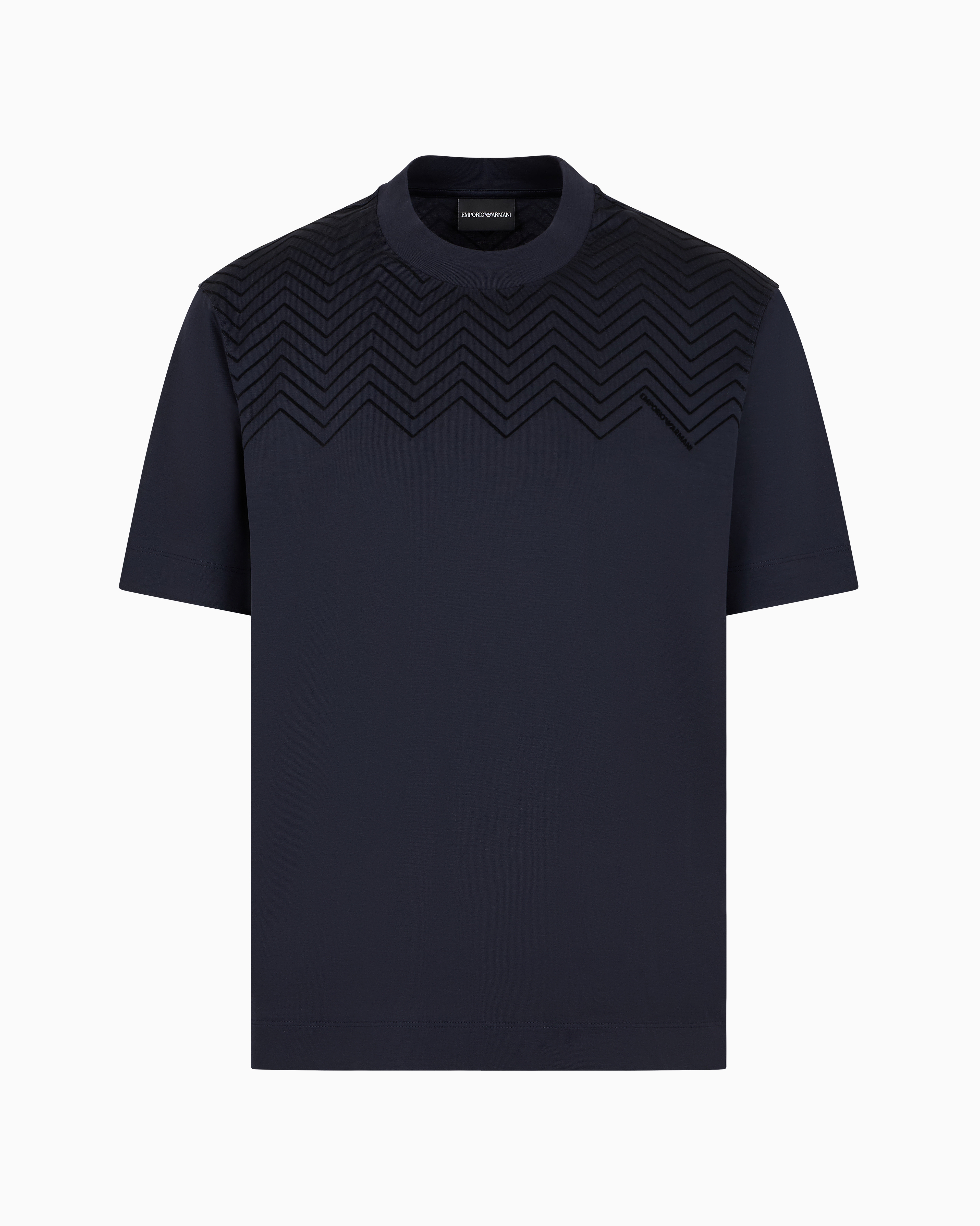 Emporio Armani Official Store Asv Lyocell-blend Jersey T-shirt With Chevron Flock Detail In Navy Blue