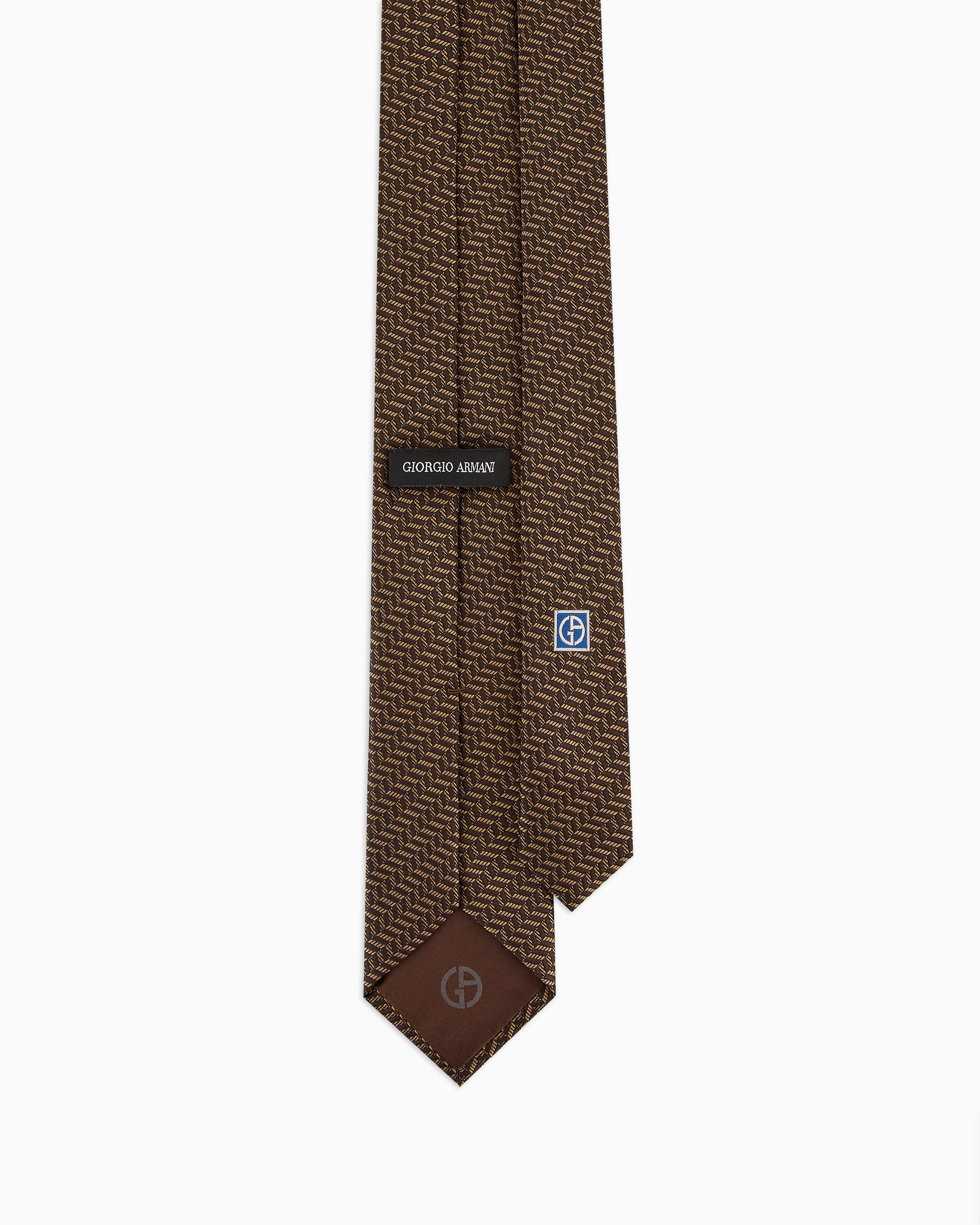 Shop Giorgio Armani Silk Tie With Jacquard Chevron Motif In Buff