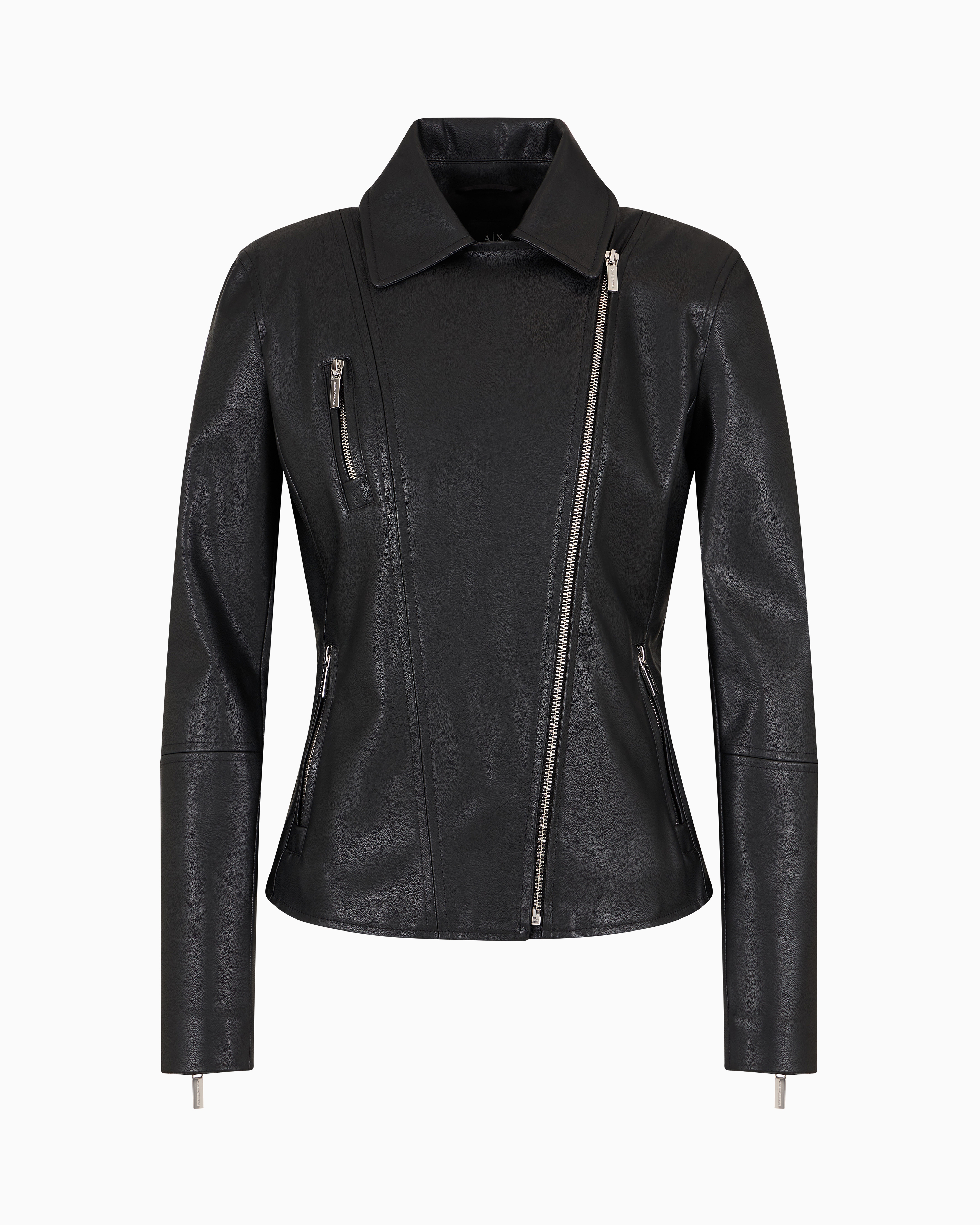 Armani Exchange Faux Leather Biker Jacket In Black