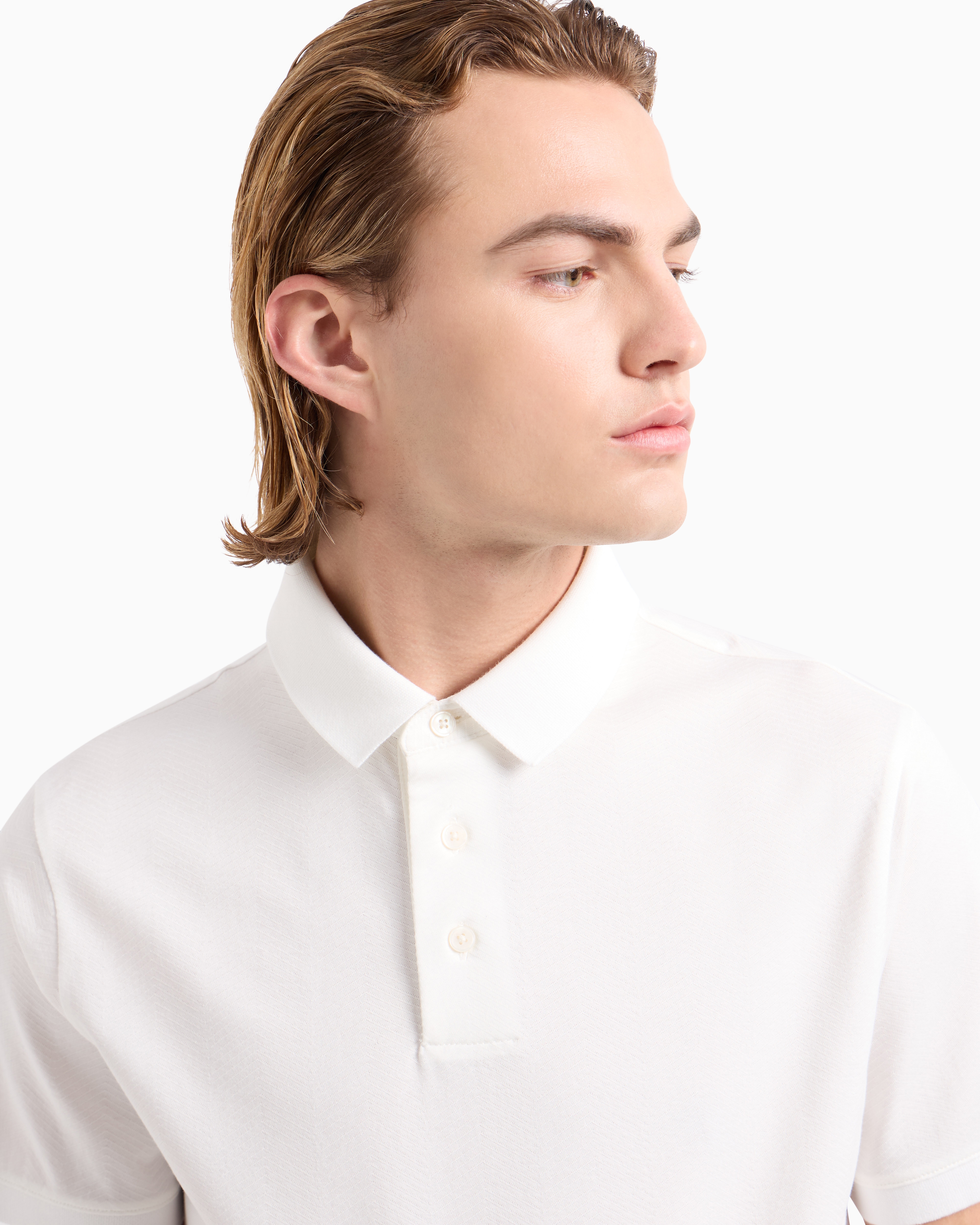 Emporio Armani Official Store 3d-effect Embossed Jacquard Jersey Polo Shirt In White