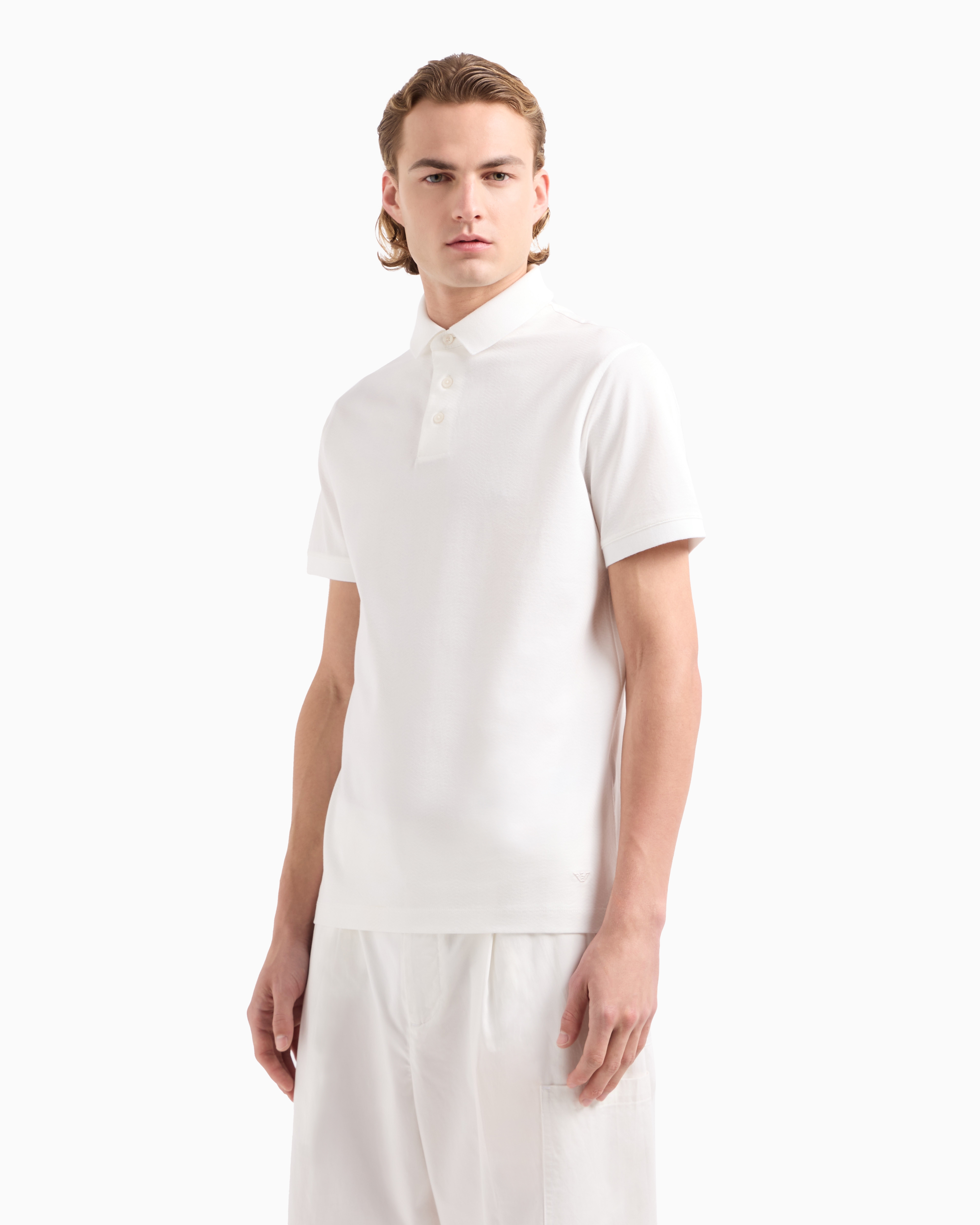 Emporio Armani Official Store 3d-effect Embossed Jacquard Jersey Polo Shirt In White