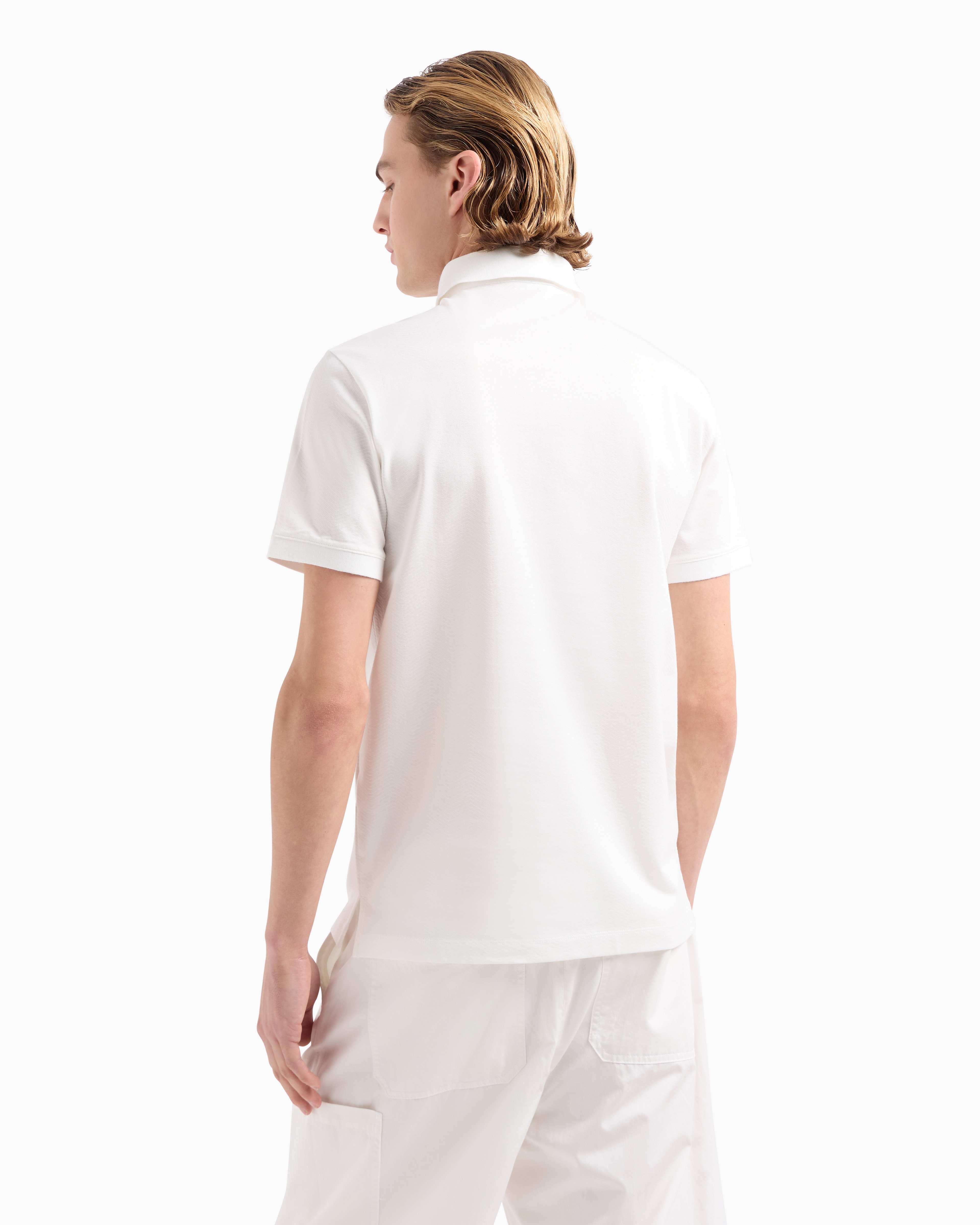 Emporio Armani Official Store 3d-effect Embossed Jacquard Jersey Polo Shirt In White