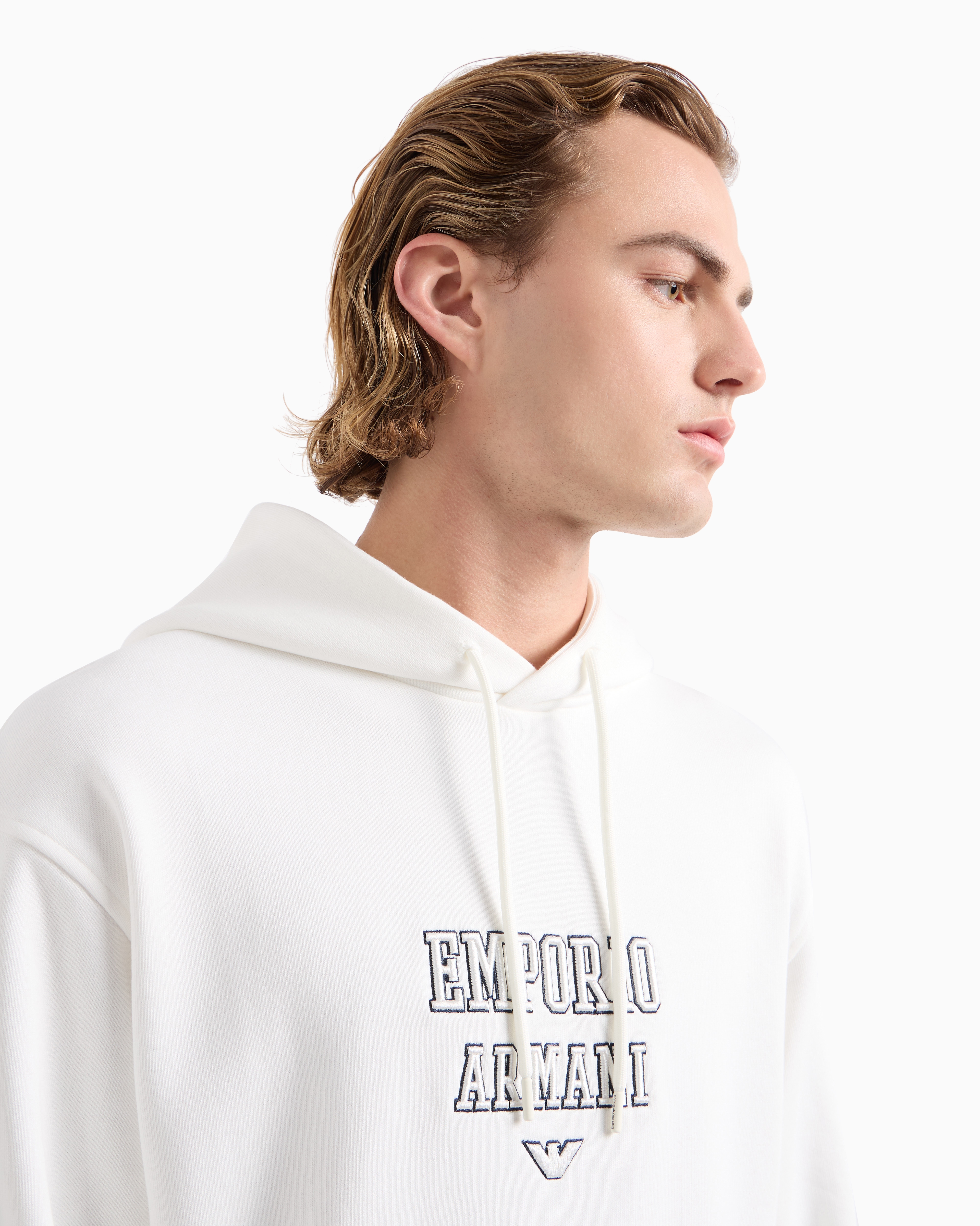 Hooded jersey sweatshirt with embossed domed logo | Emporio