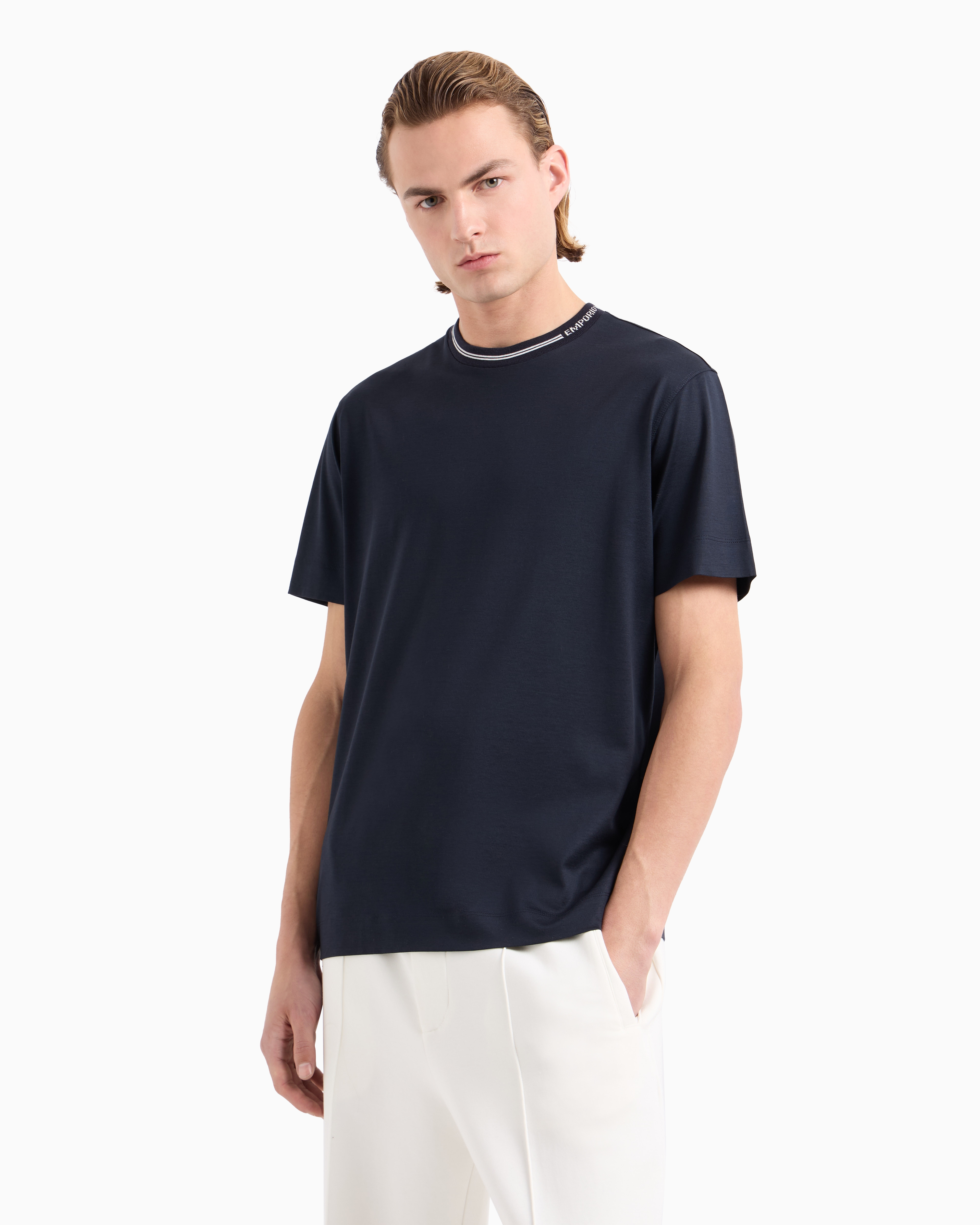 Emporio Armani Official Store Regular Fit T-shirts In Navy Blue