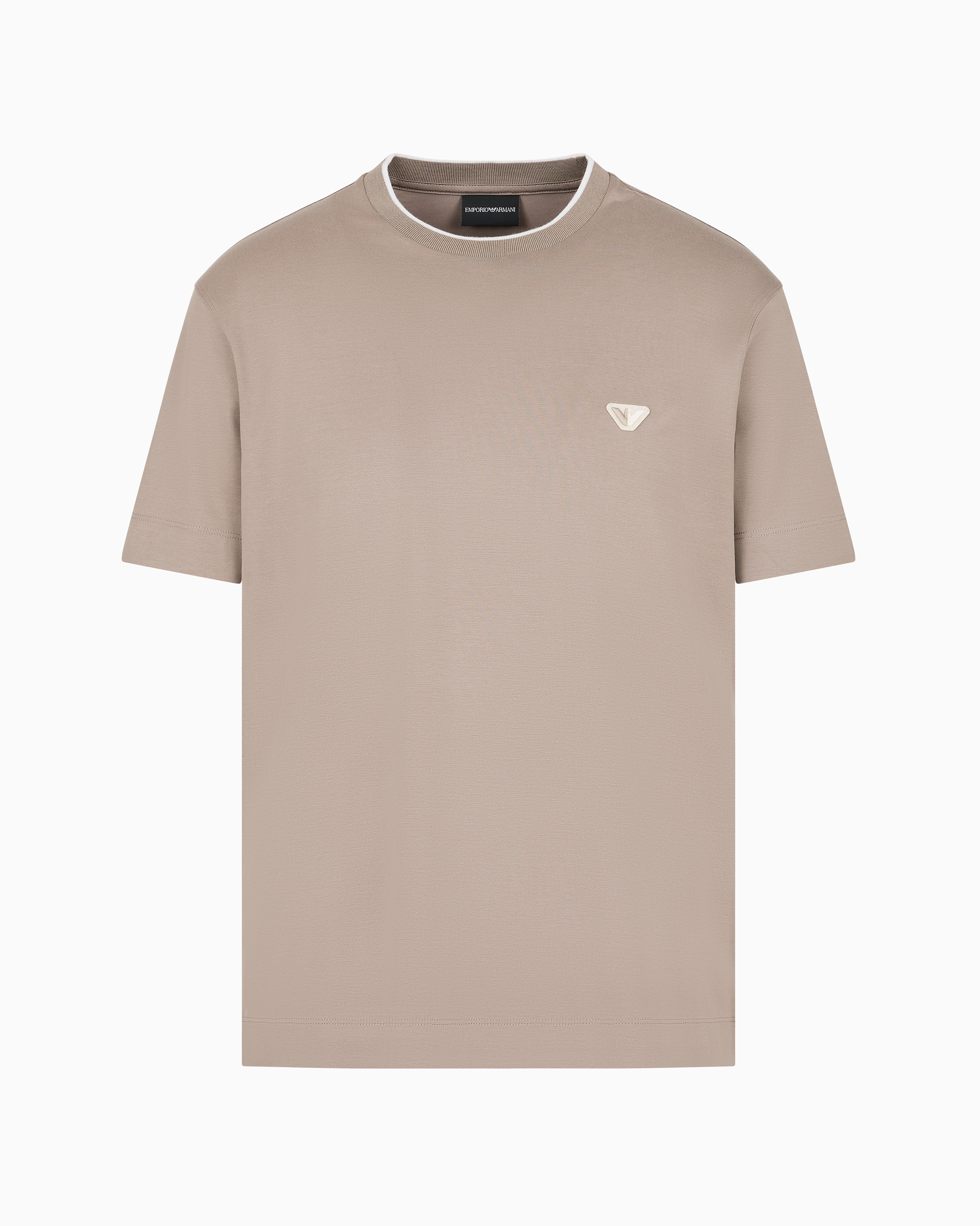 Emporio Armani Official Store Asv Lyocell-blend Jersey T-shirt With Two-tone Micro Eagle In Neutral