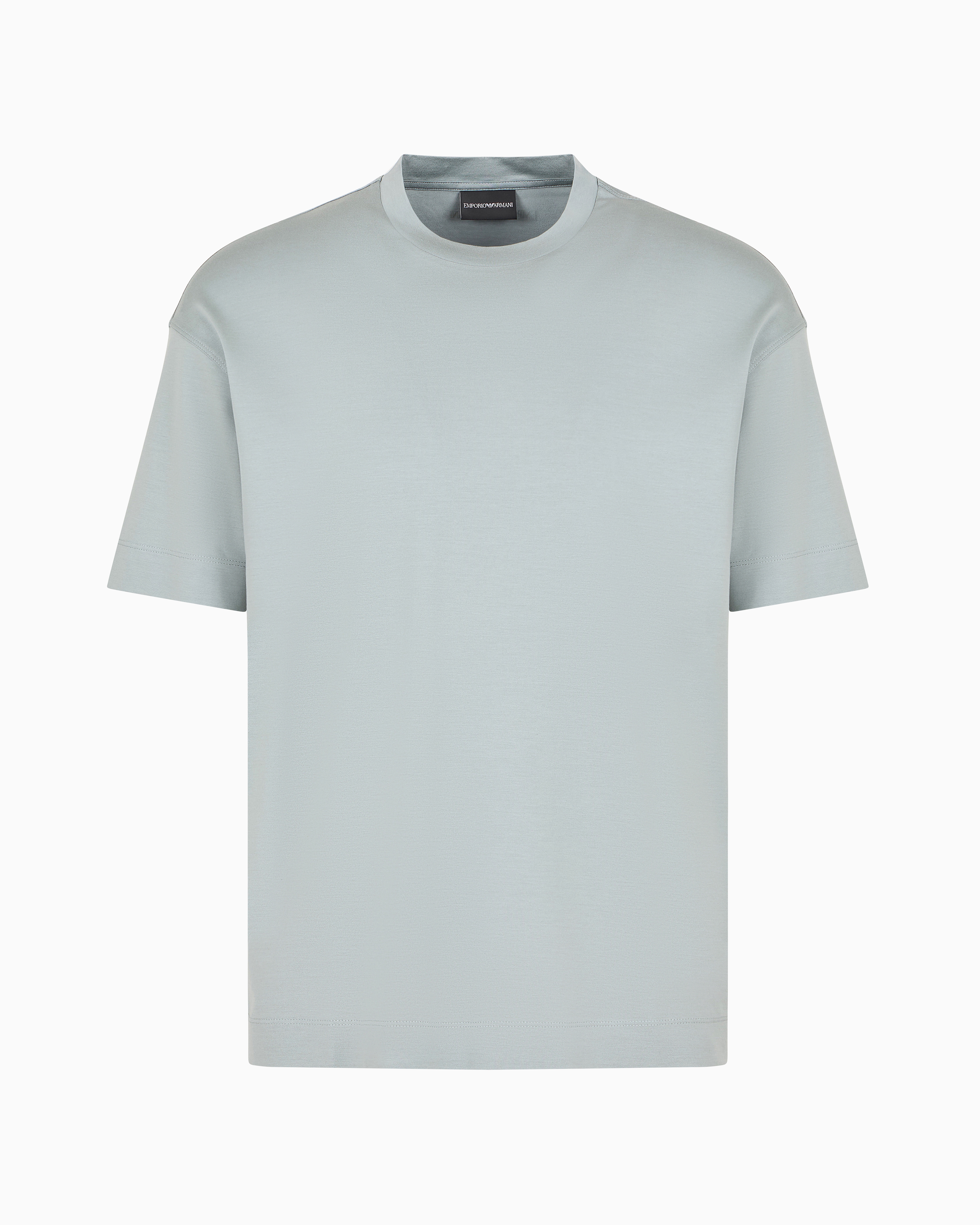 Emporio Armani Official Store Loose-fit T-shirt In An Asv Lyocell-blend Jersey In Light Gray