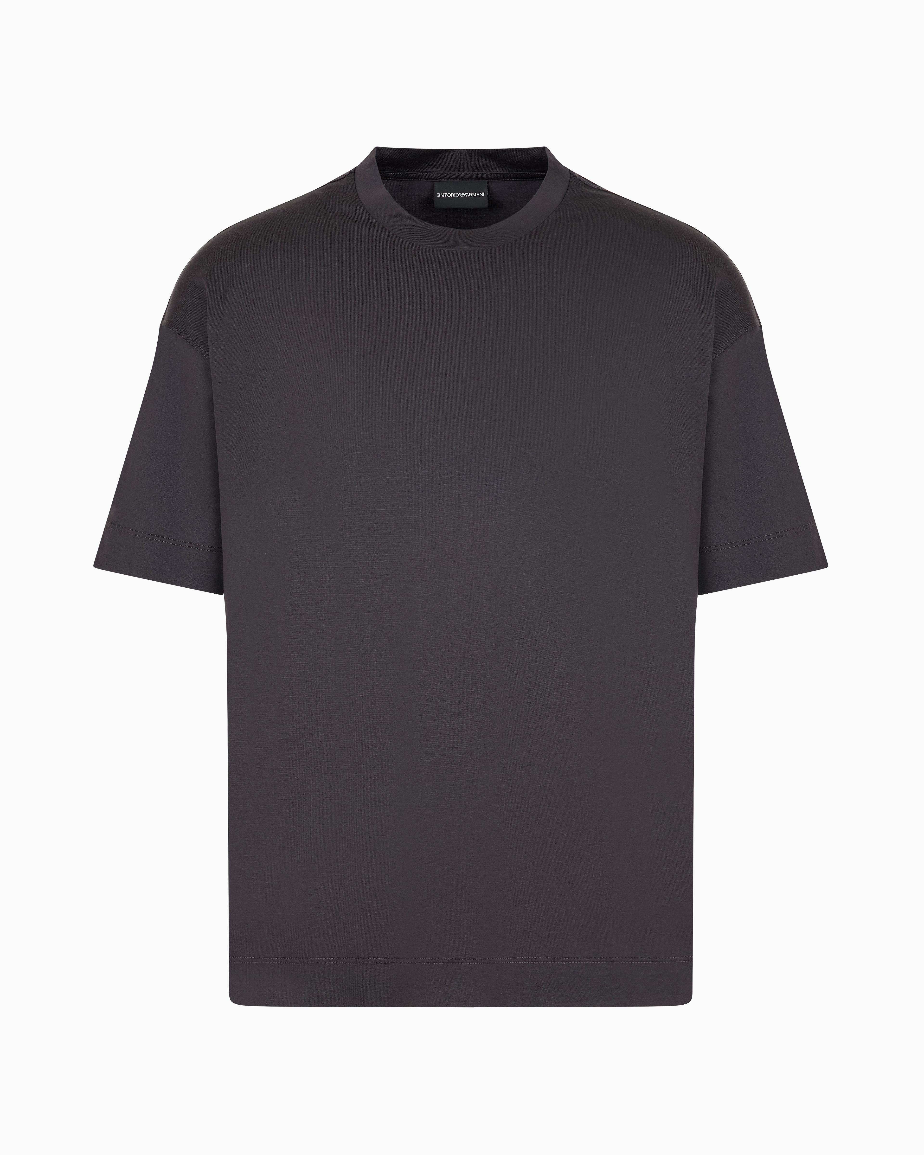Emporio Armani Official Store Loose-fit T-shirt In An Asv Lyocell-blend Jersey In Dark Gray