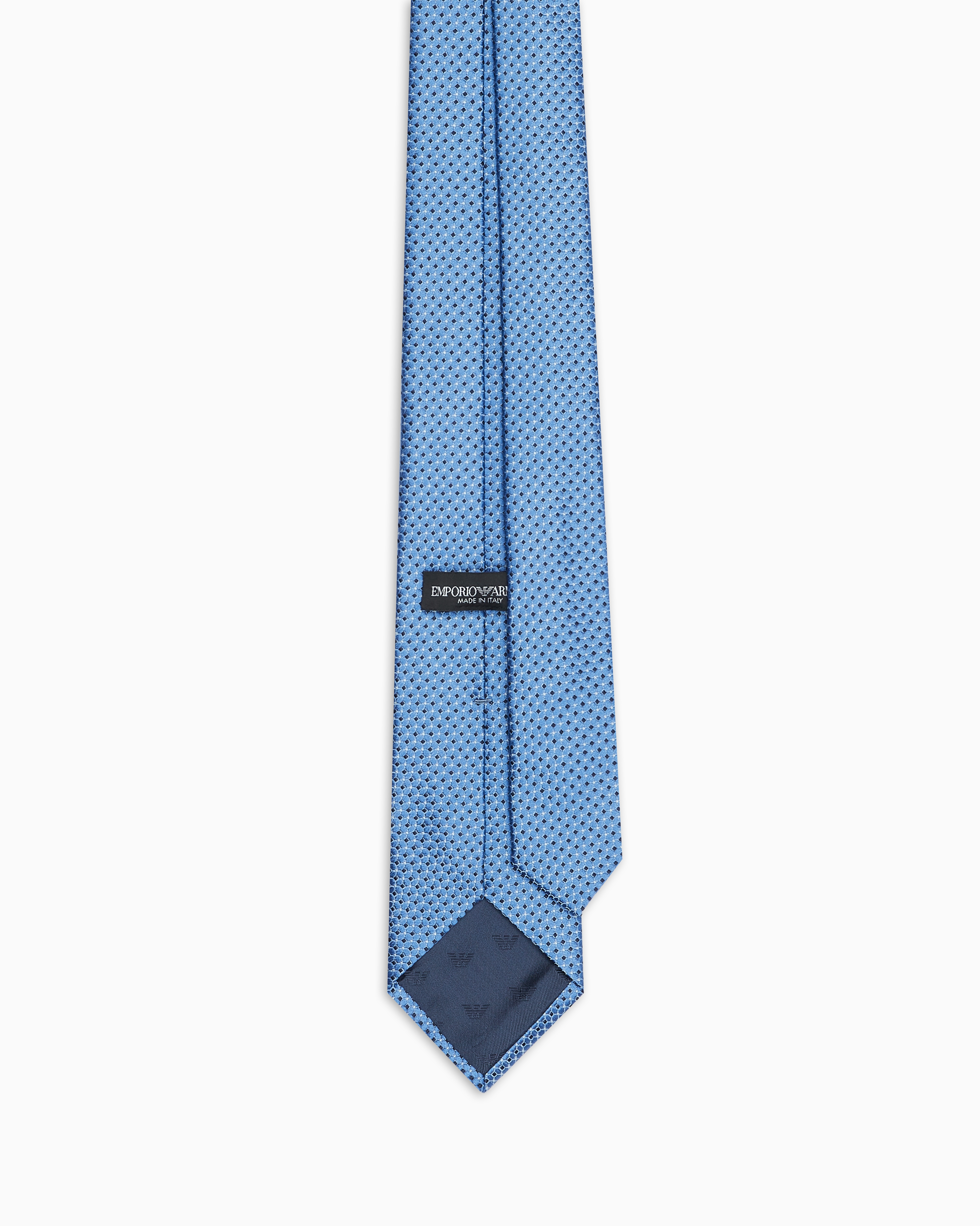 Shop Emporio Armani Pure Silk Tie With Jacquard Micro-motif In Light Blue