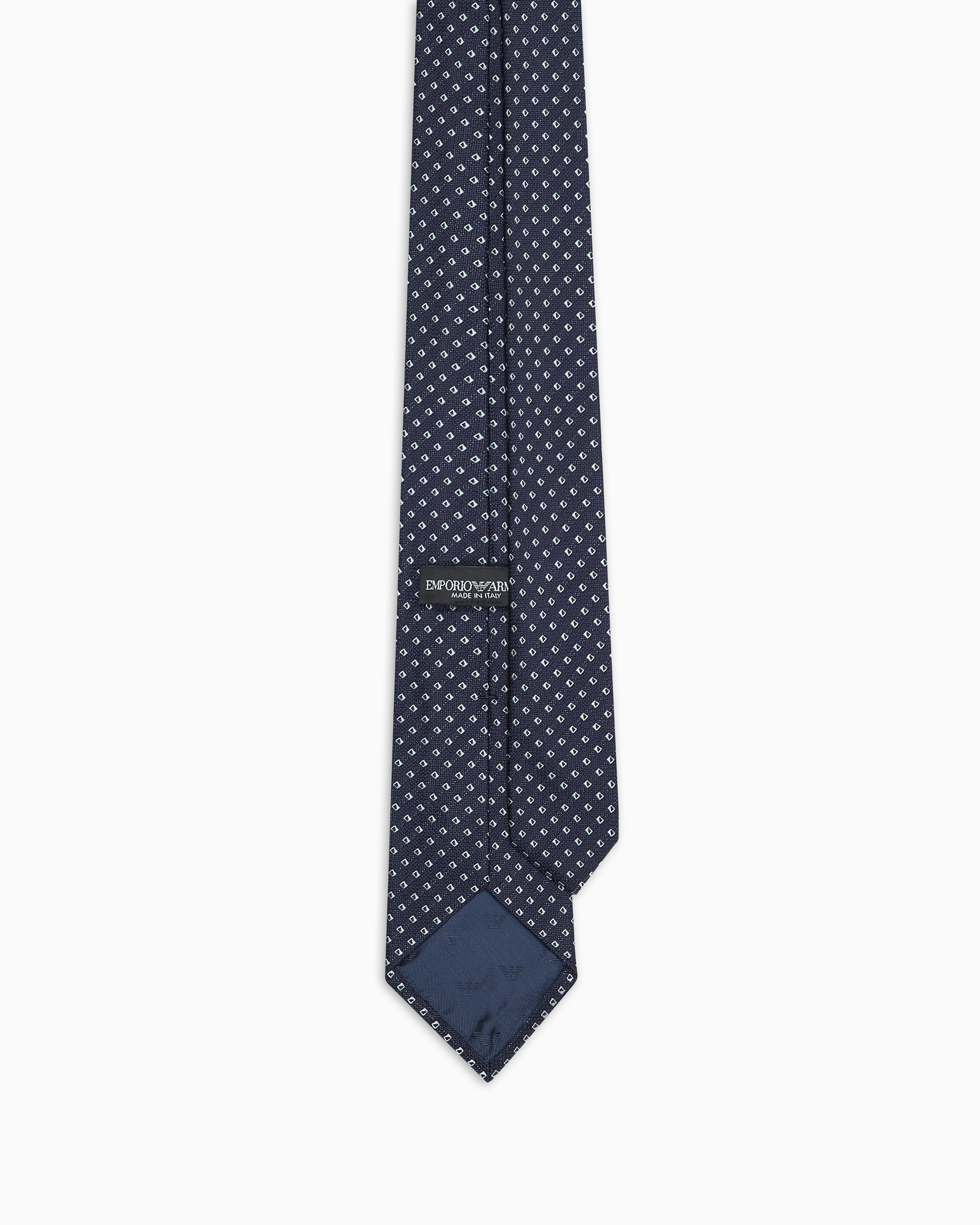 Shop Emporio Armani Pure Silk Tie With Jacquard Micro-check In Navy Blue