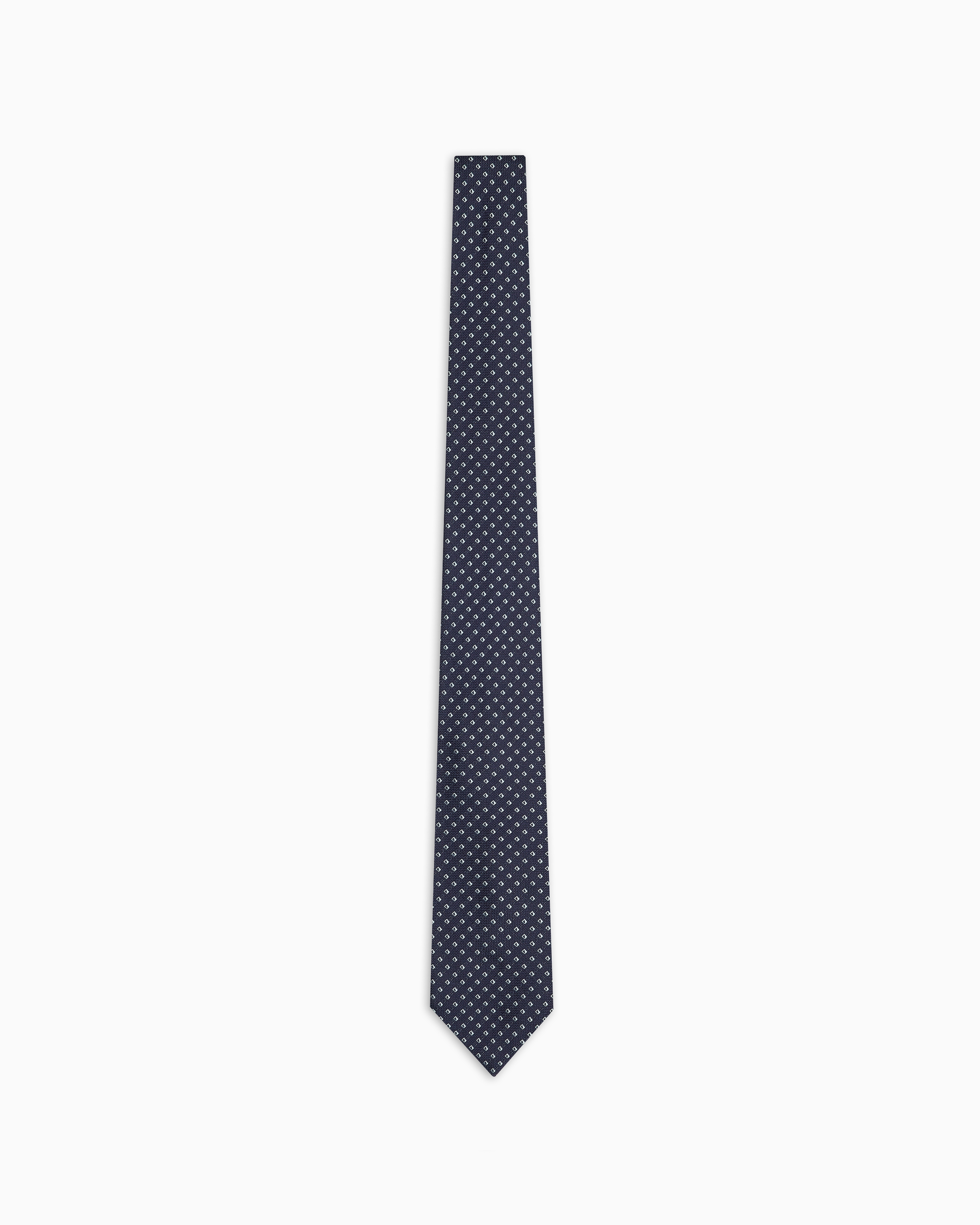 Shop Emporio Armani Pure Silk Tie With Jacquard Micro-check In Navy Blue