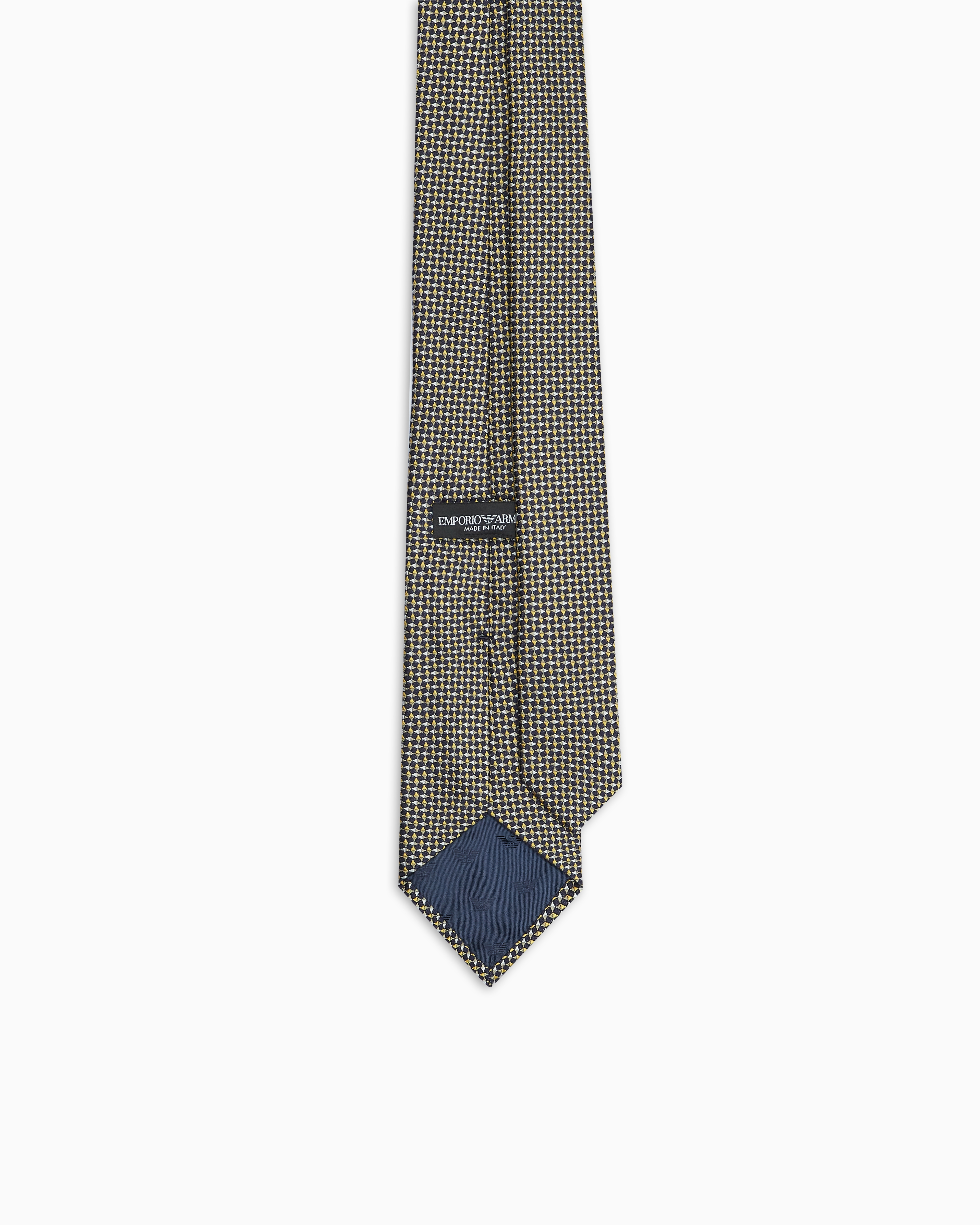 Shop Emporio Armani Pure Silk Tie With Jacquard Op-art Motif In Yellow