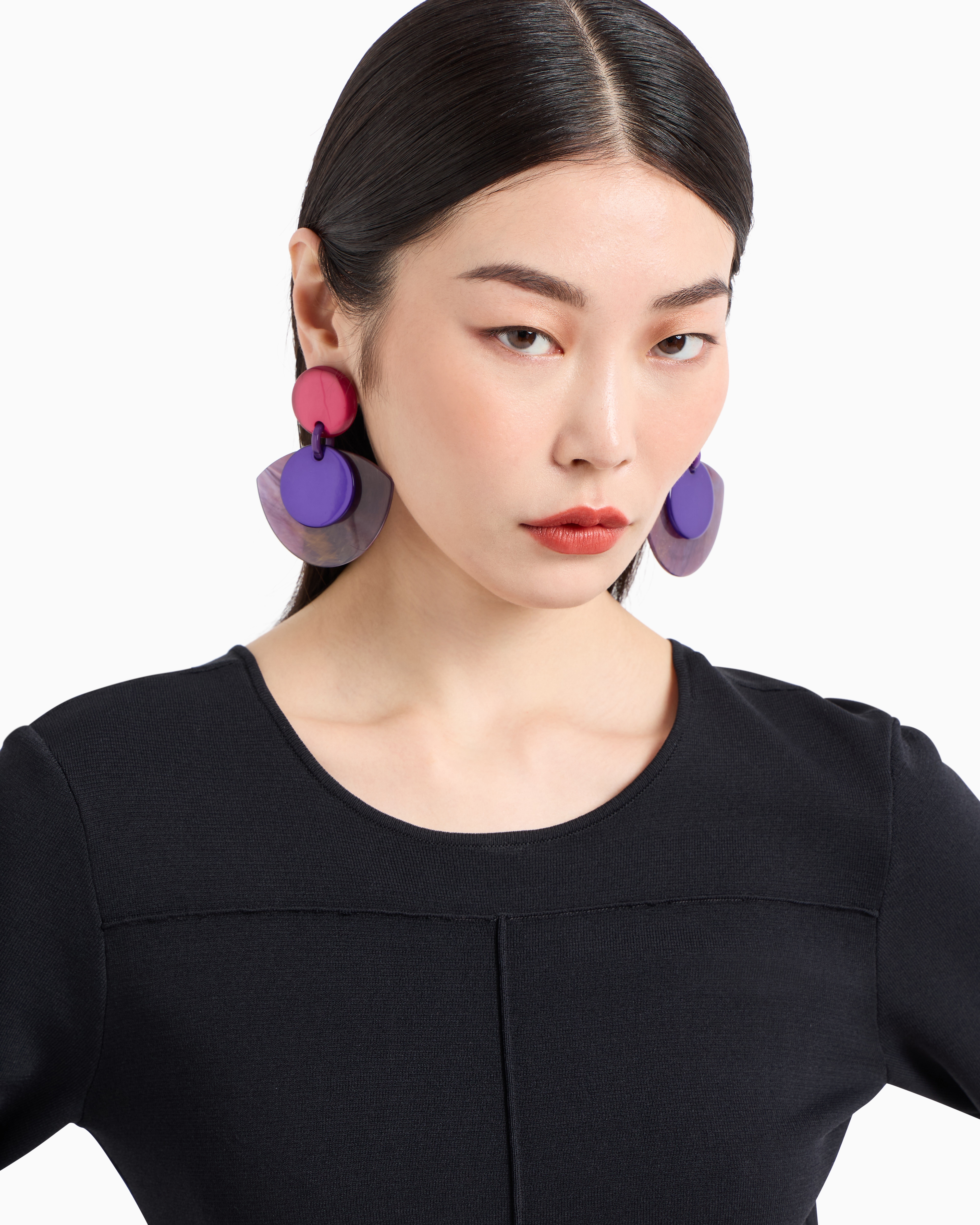 Shop Emporio Armani Oversized Earrings With Contoured Pendant In Purple