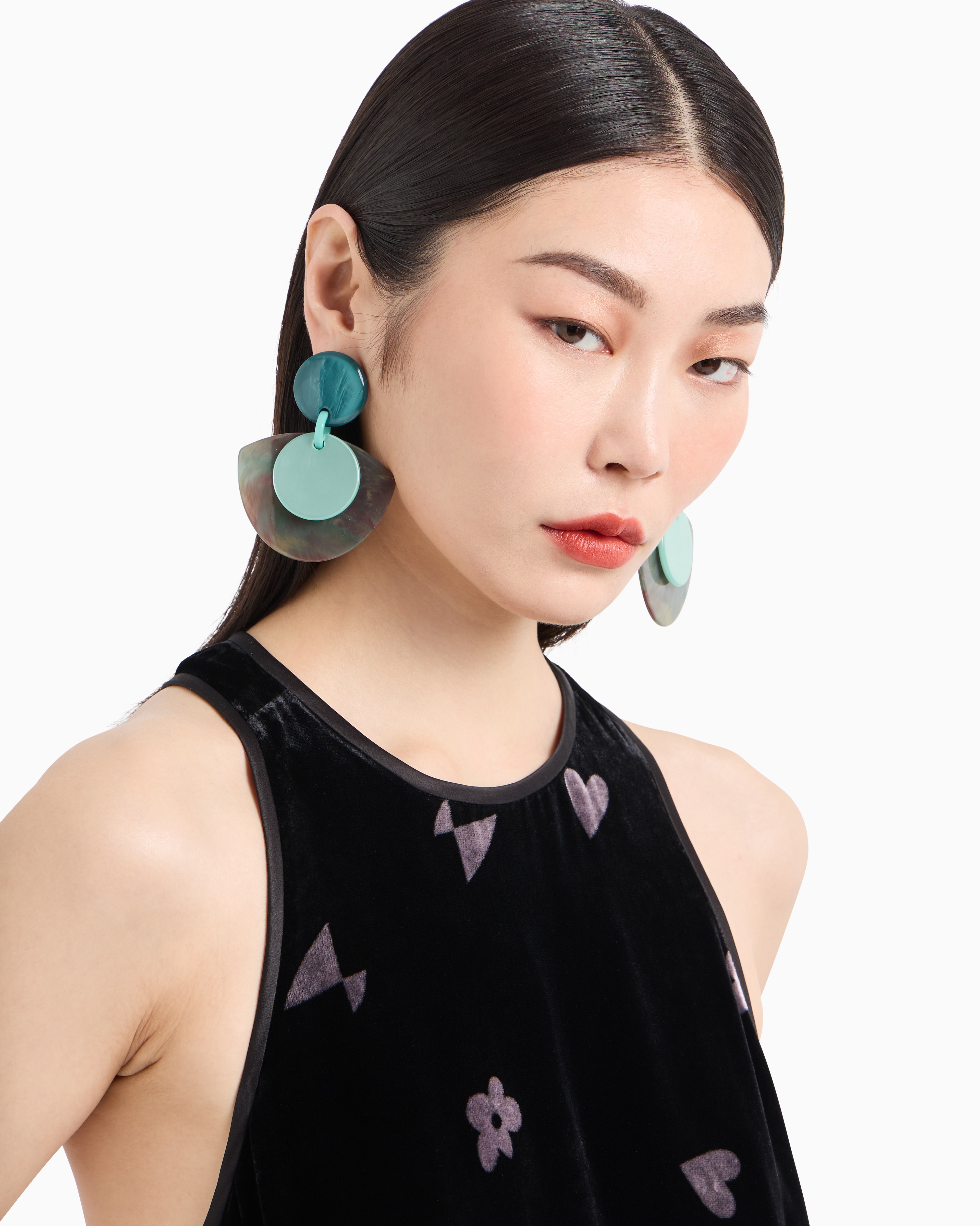 Shop Emporio Armani Oversized Earrings With Contoured Pendant In Green