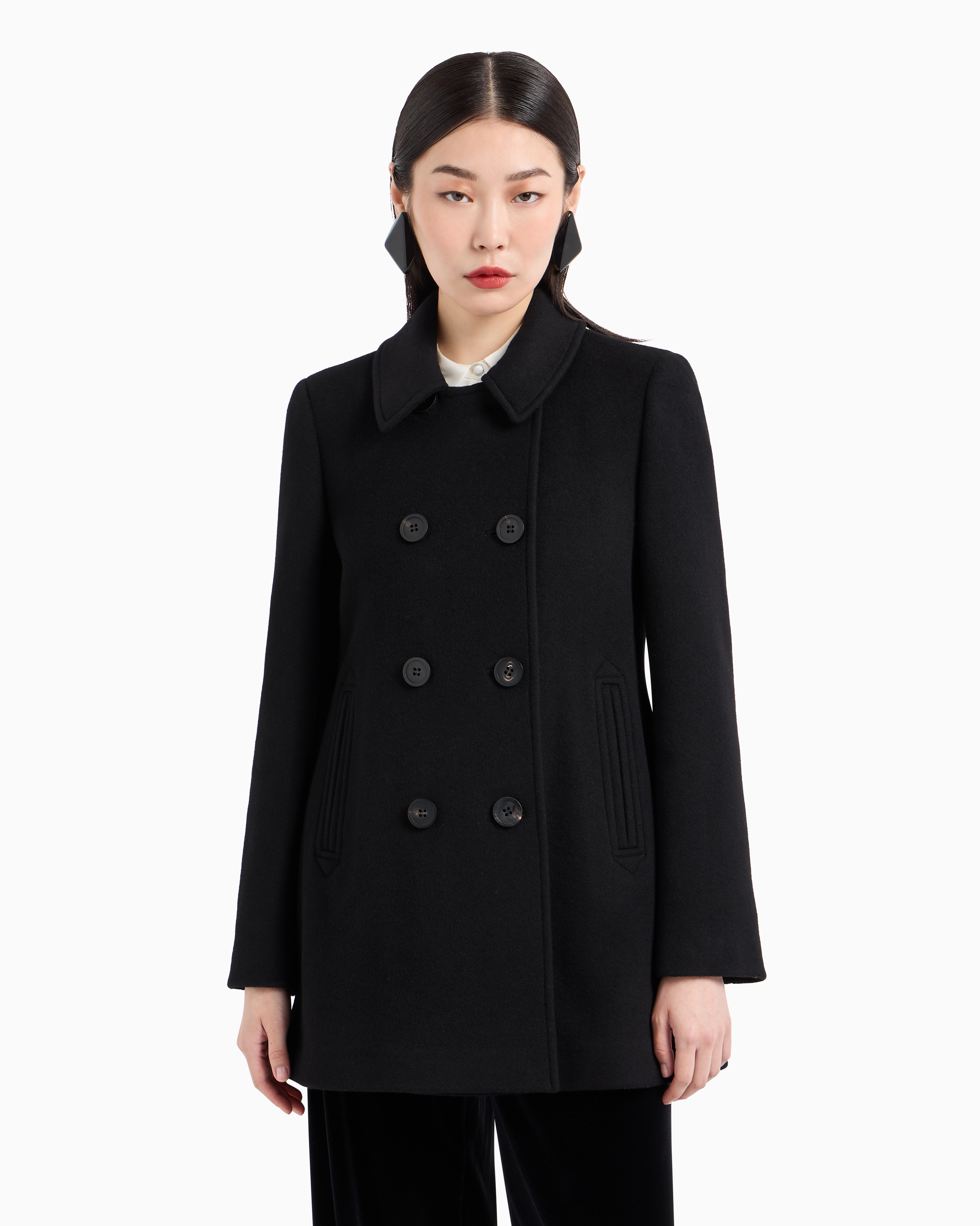 Emporio Armani Official Store Double-breasted Pea Coat In Casentino Wool In Black