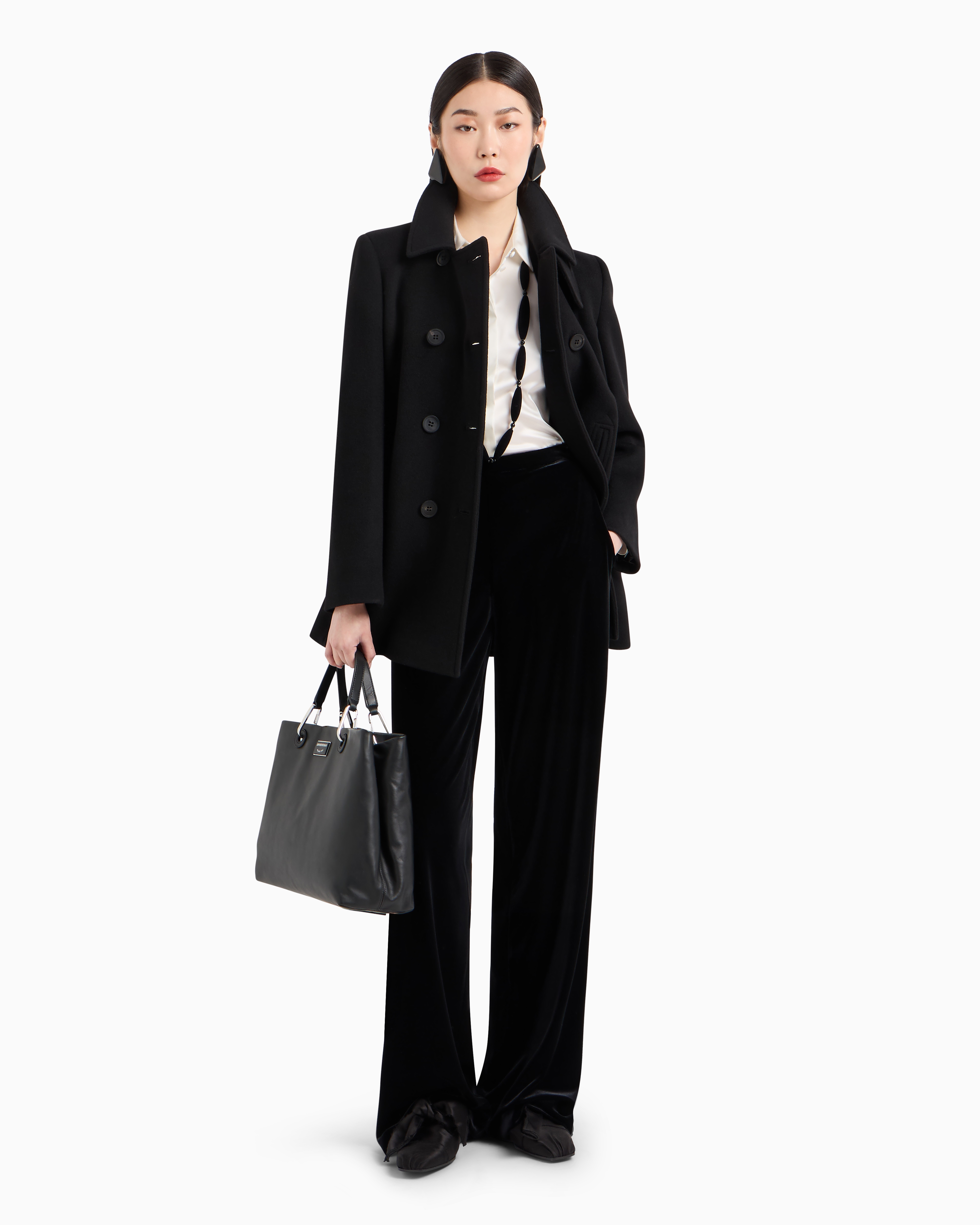 Emporio Armani Official Store Double-breasted Pea Coat In Casentino Wool In Black