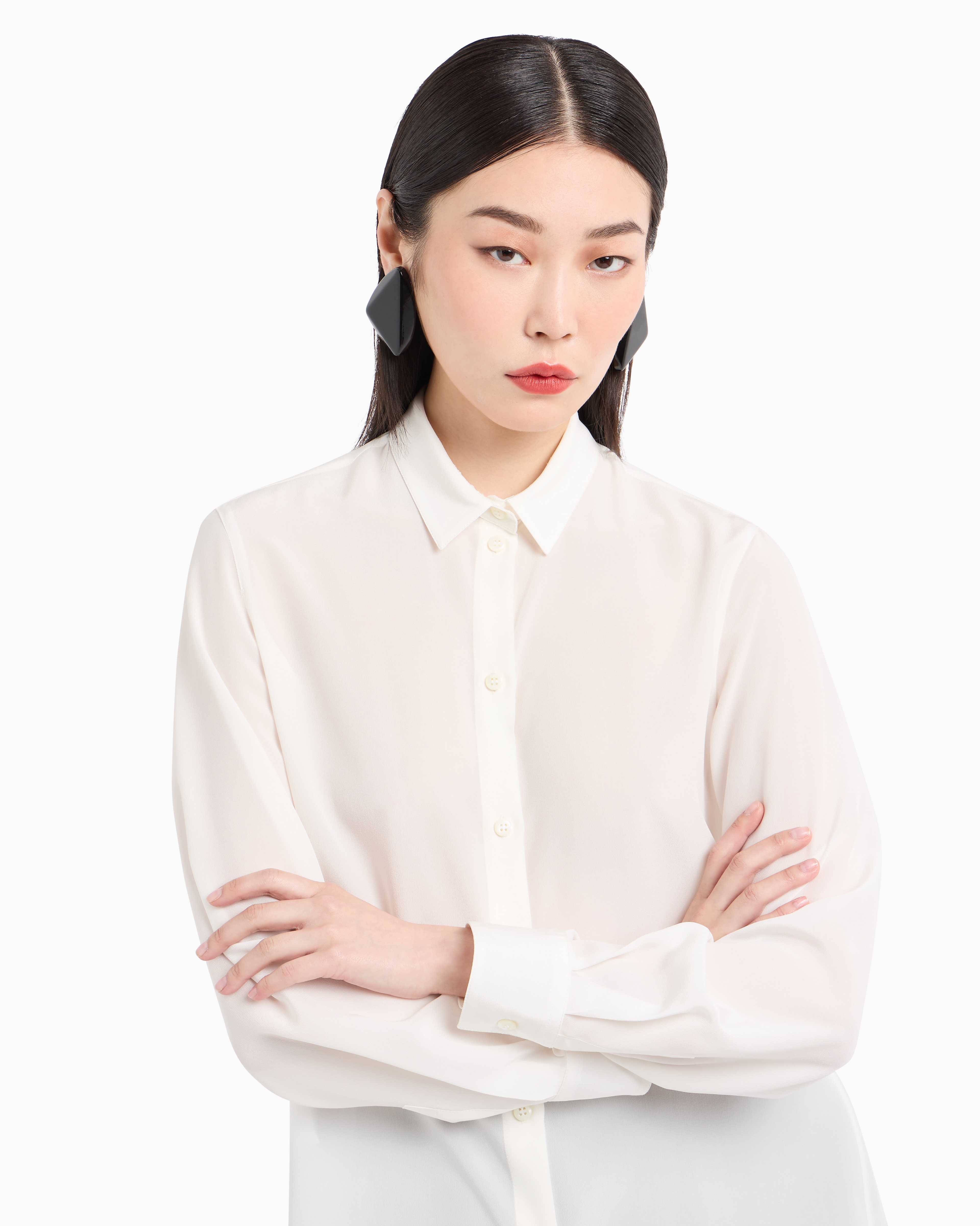 Shop Emporio Armani Silk Crêpe-de-chine Shirt With Pleated Back In White