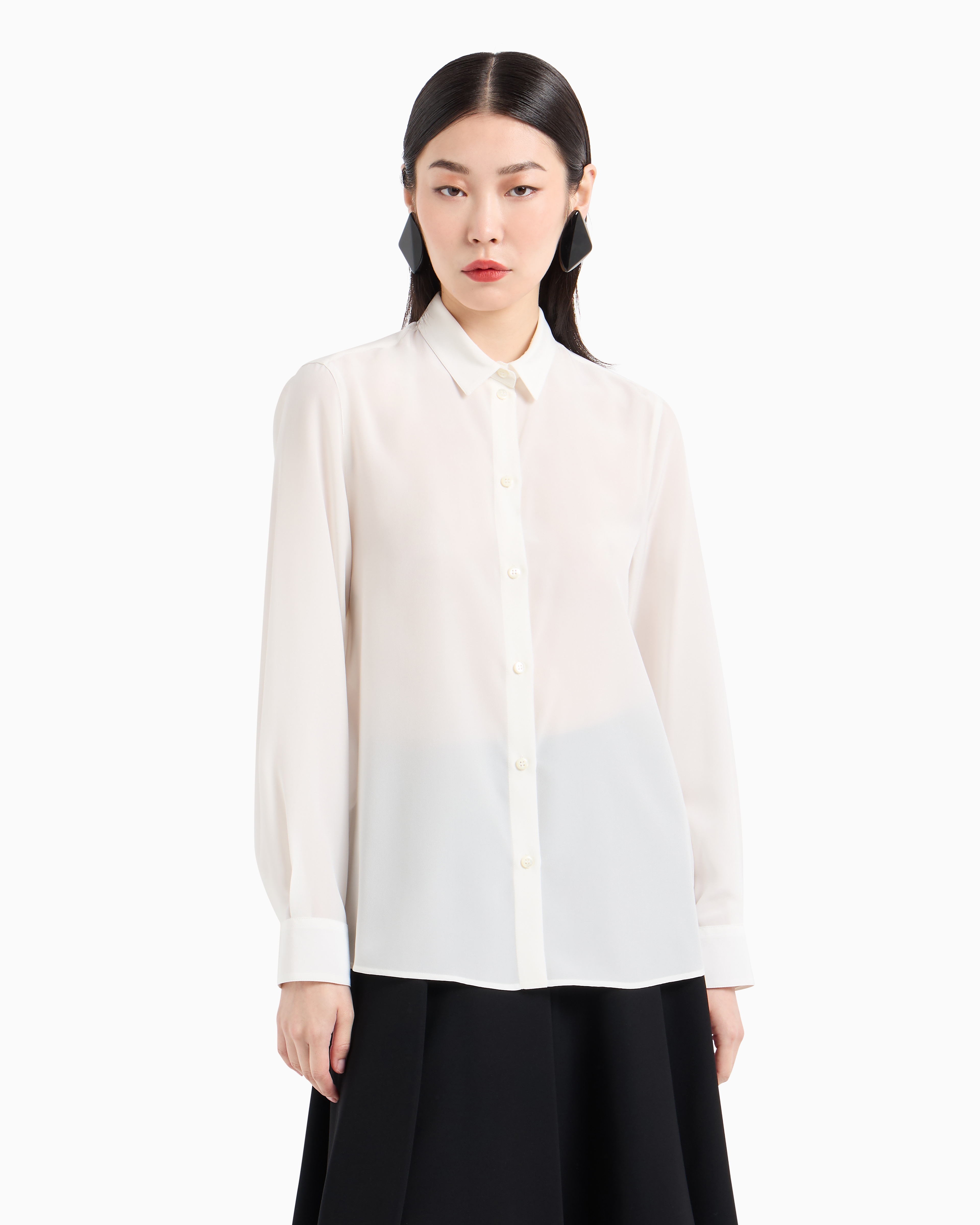 Shop Emporio Armani Silk Crêpe-de-chine Shirt With Pleated Back In White